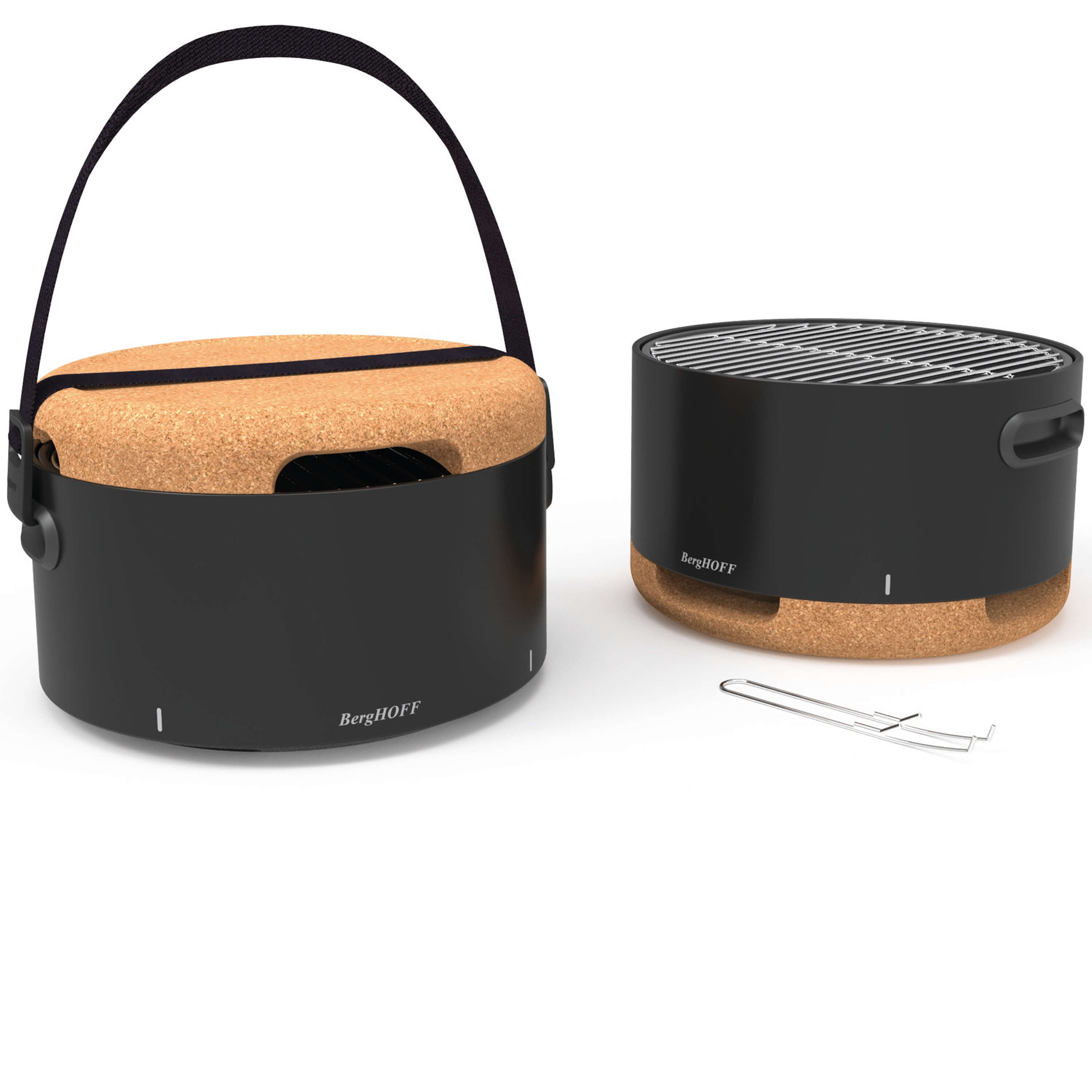 BergHOFF Portable Tabletop BBQ Grill with Tools - Black | Compact Outdoor Charcoal Grill for Camping, Picnics & Backyard Parties
