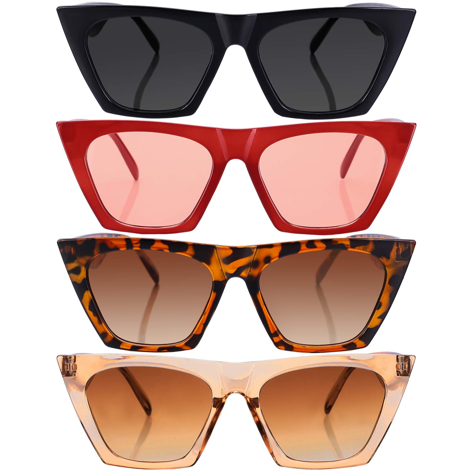 4 Pairs Vintage Square Cat Eye Sunglasses - Retro Cateye Mirrored Glasses for Women & Men | Trendy UV Protection Shades for Beach, Driving & Fashion 2023