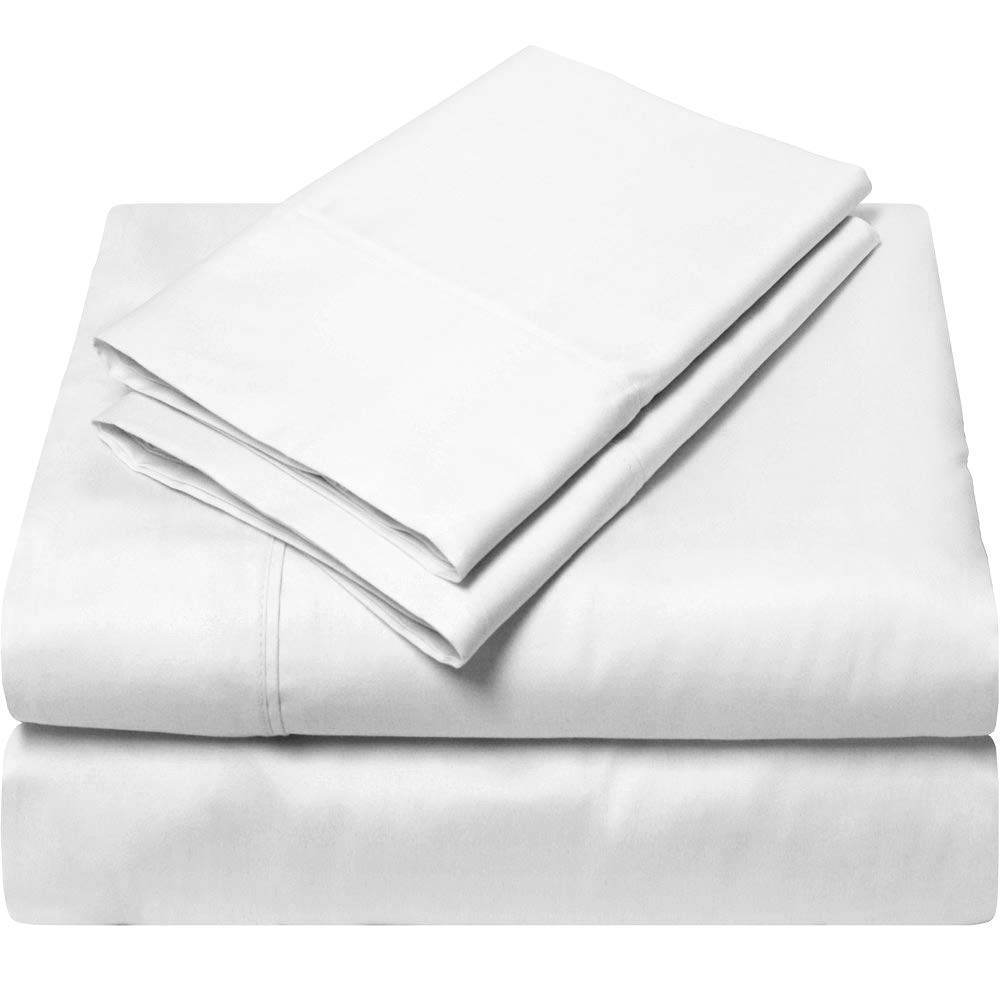 Premium 500 TC Egyptian Cotton Queen Size Bed Sheet Set - Soft, Breathable & Durable Solid White 4-Piece Set (Fits 6