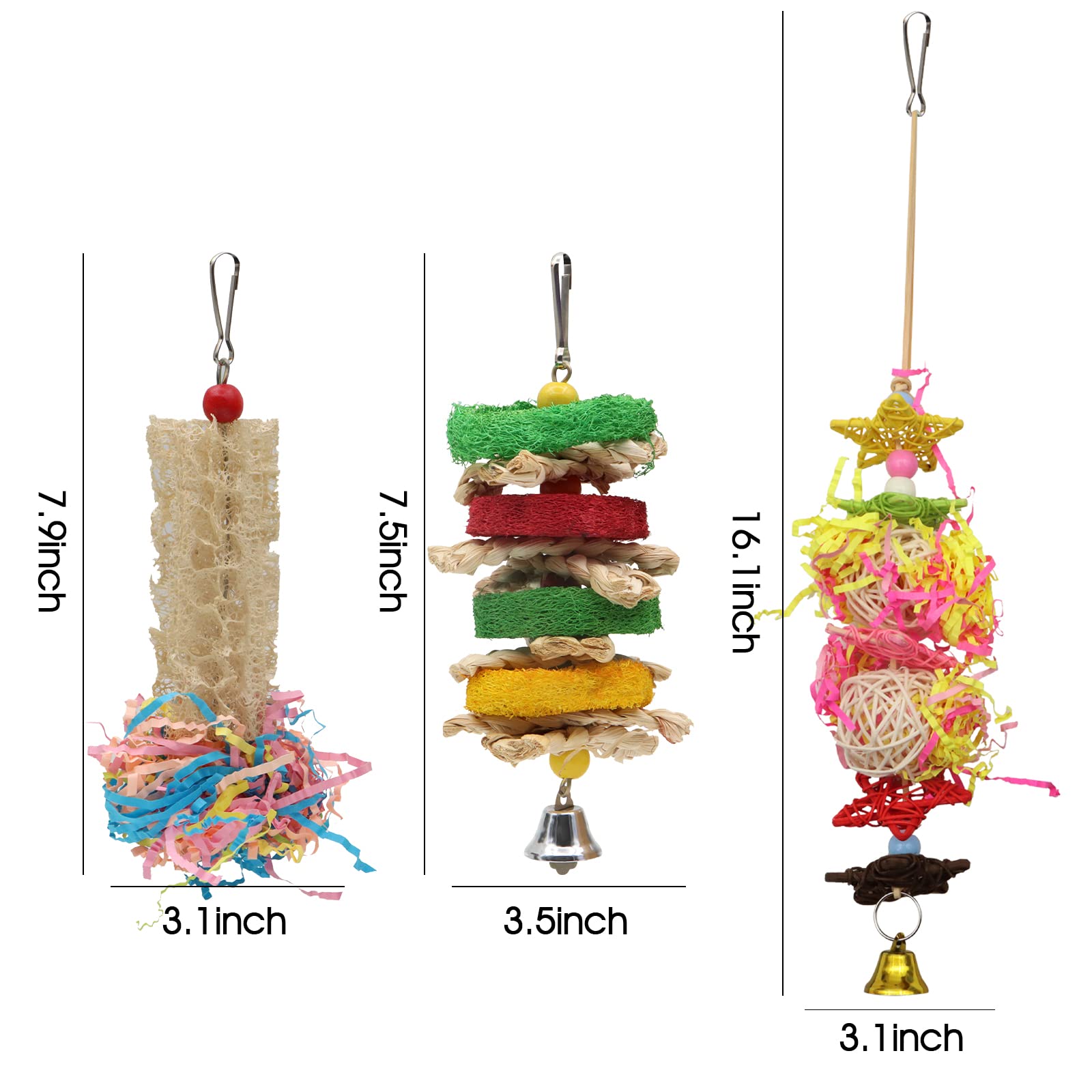 ZOCONE 6 Pcs Bird Foraging Chewing Toys - Parrot Cage Shredder & Loofah Hanging Toys for Cockatiels, Budgies, Lovebirds - Safe Cotton Rope Climbing Toy for Small/Medium Parrots & Finches - Perfect for Cage Enrichment & Mental Stimulation