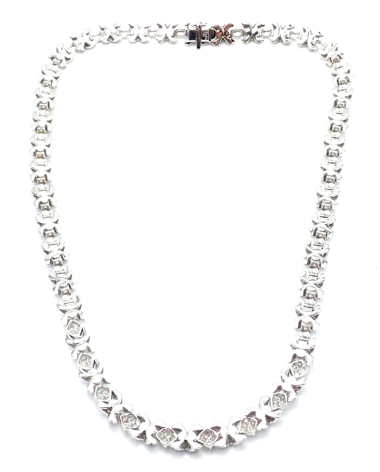 Authentic Tiffany & Co 18k White Gold Diamond Cluster Signature X Link Necklace for Women - Elegant Gift for Anniversary, Wedding & Special Occasions