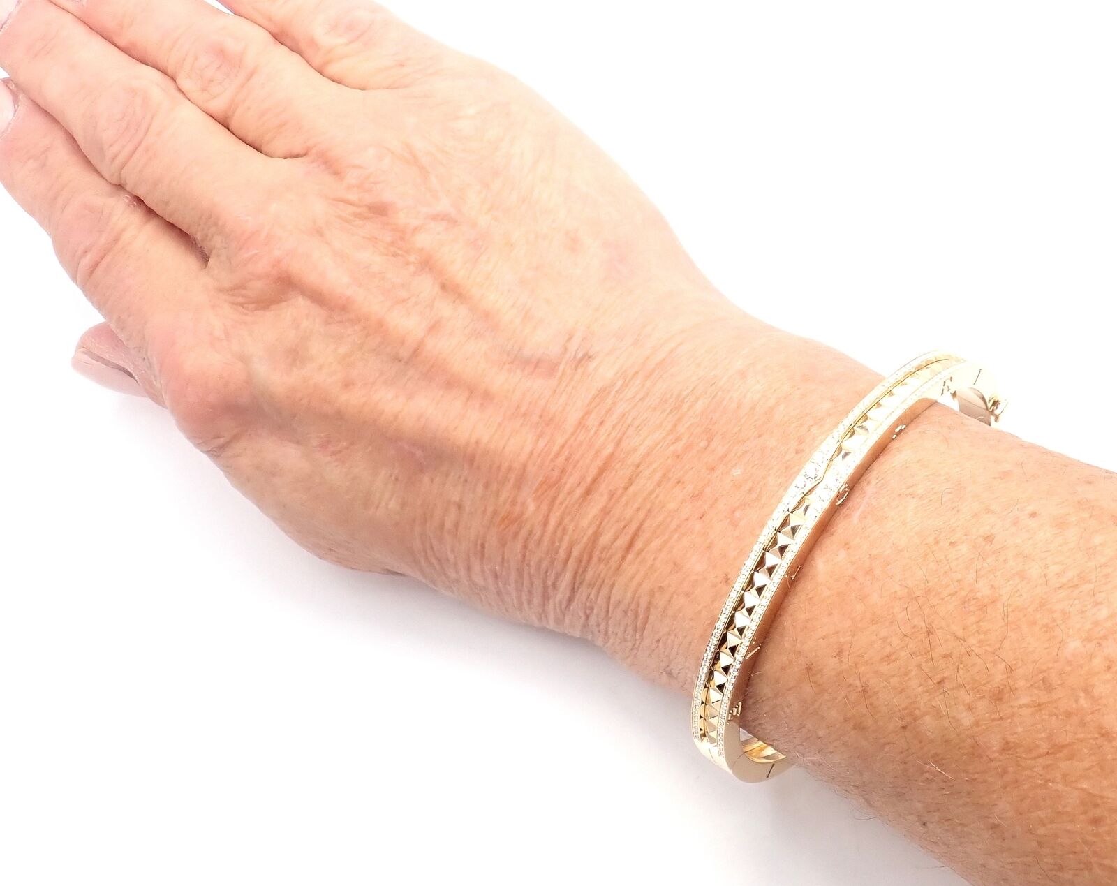 Authentic Bulgari B.Zero1 Rock 18K Yellow Gold Diamond Bangle Bracelet - Luxury Jewelry for Women, Perfect for Weddings, Anniversaries & Special Occasions