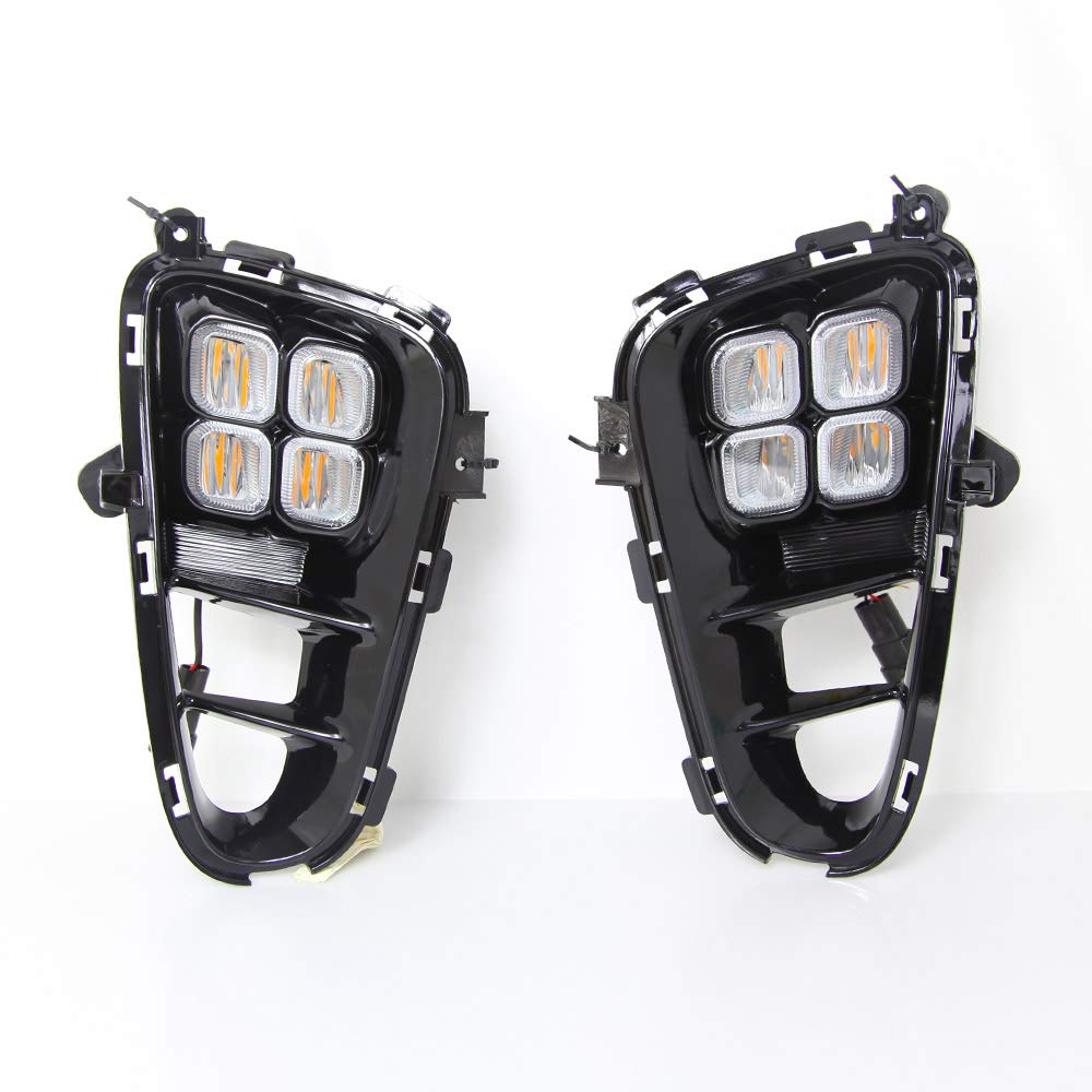 LED Daytime Running Lights DRL for Kia Picanto 2017-2020 - 6000K White 4LEDs 12W Front Bumper Fog Lamps with Amber Turn Signals | Enhanced Visibility & Safety for Day & Night Driving