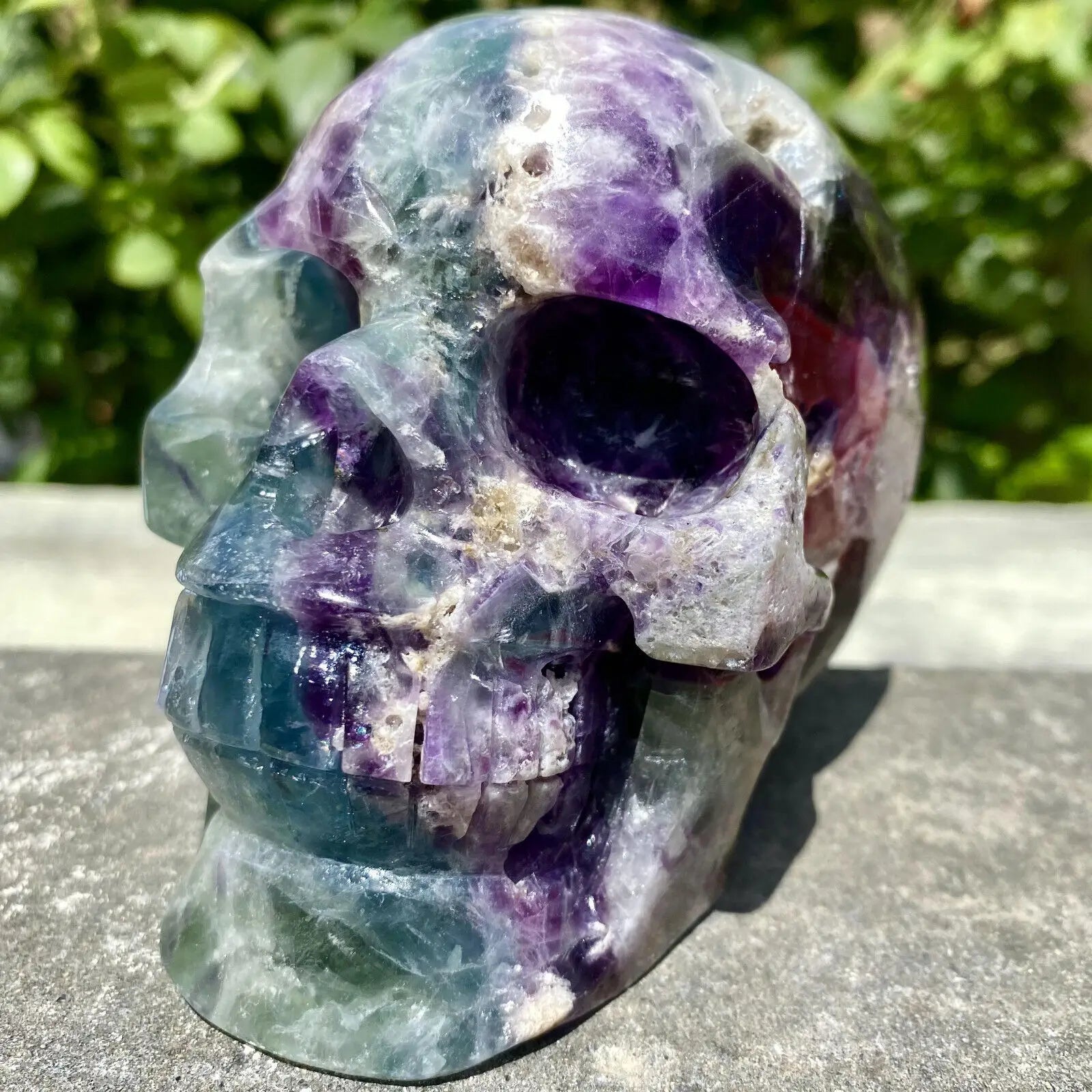 Hand Carved Natural Fluorite Skull Crystal - Healing Stone for Meditation, Reiki & Energy Work - Unique Purple & Green Quartz Decor for Home & Office