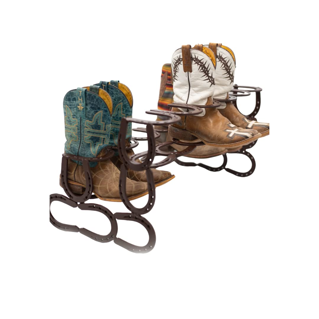 Horseshoe Boot Rack - Rustic Wall Mounted Shoe Organizer for Entryway, Mudroom, or Garage - Perfect for Western Decor & Cowboy Boot Storage