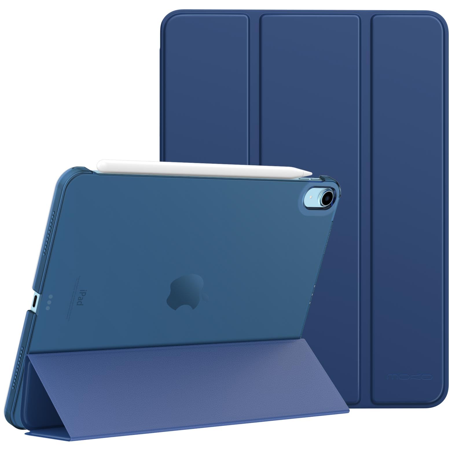 MoKo iPad Air 5th/4th Generation Case 10.9 Inch (2020/2022 Model) - Translucent Hard Back Cover with Auto Wake/Sleep & Touch ID Support - Navy Blue - Perfect for Work, School, and Travel Protection