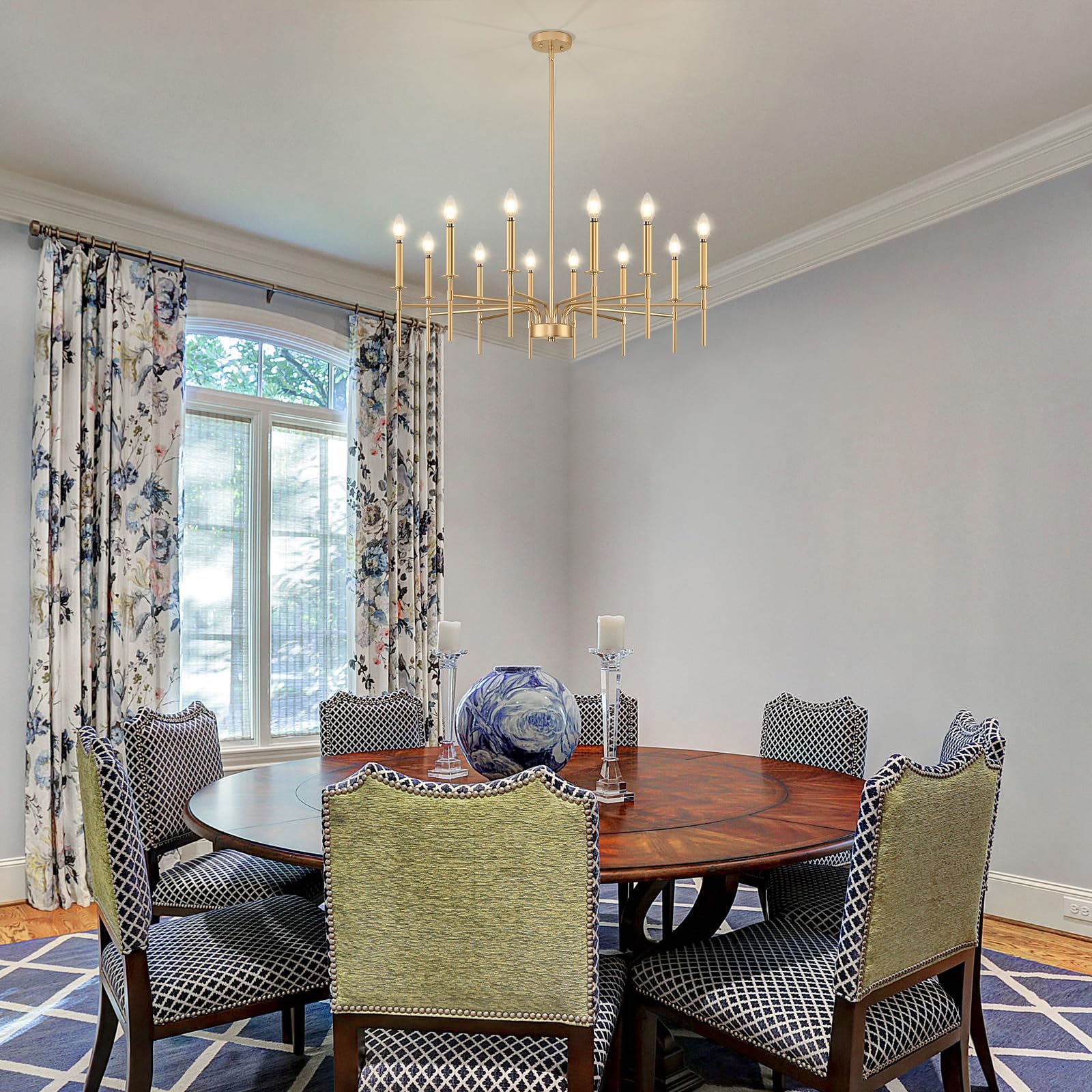 12-Light Gold Chandelier - Modern Farmhouse Dining Room Lighting Fixture with Metal Candle Pendant - Perfect for Foyer, Entryway, Stairs, Living Room, Bedroom & Kitchen Decor | Elegant Ceiling Light for Home & Wedding Venue Decoration