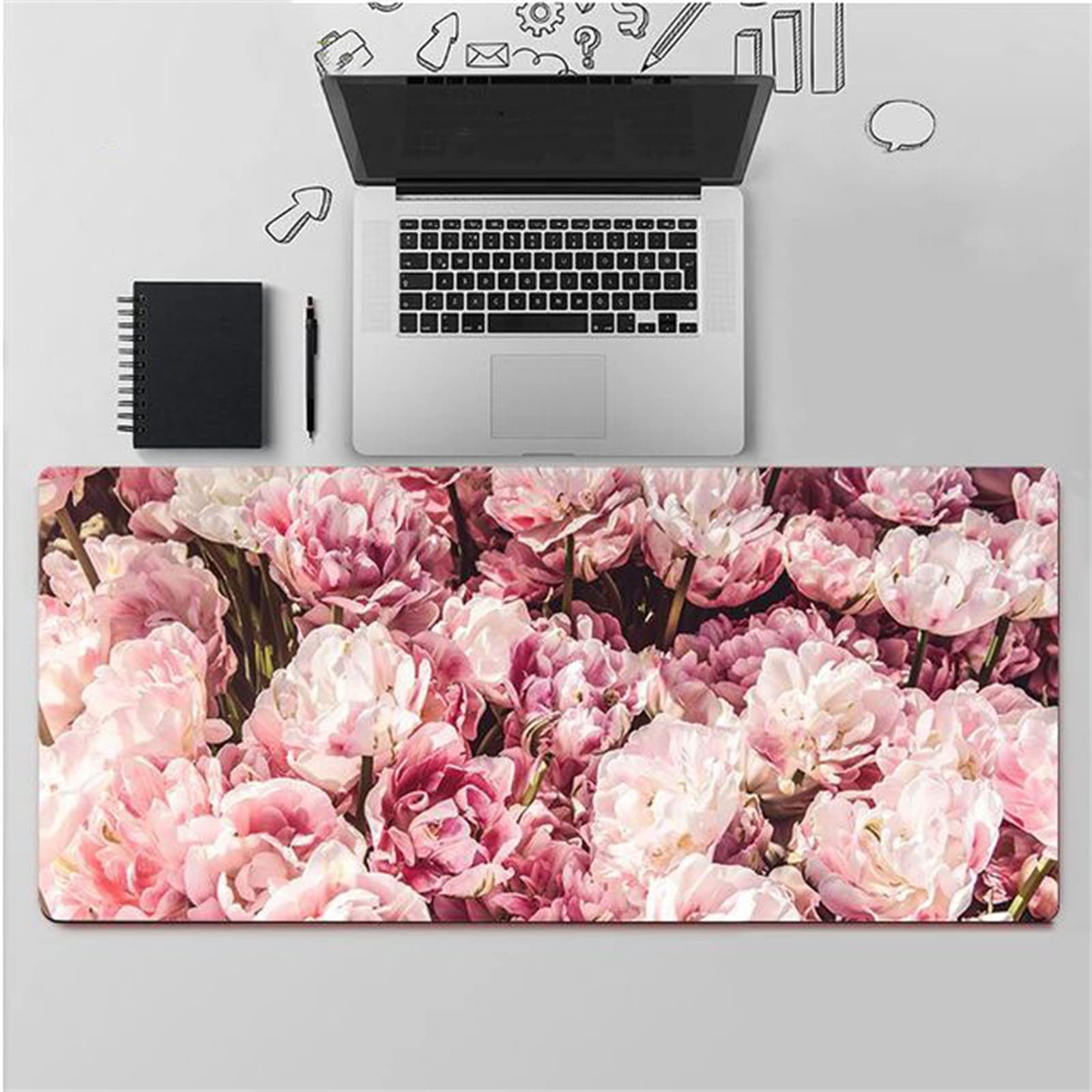 Premium Large Gaming Mouse Pad (24x12in) - Non-Slip Rubber Base, Waterproof Surface with Elegant Pink Peony Design for PC, Laptop & Office Desk | Perfect for Gaming, Work & Home Office Setup