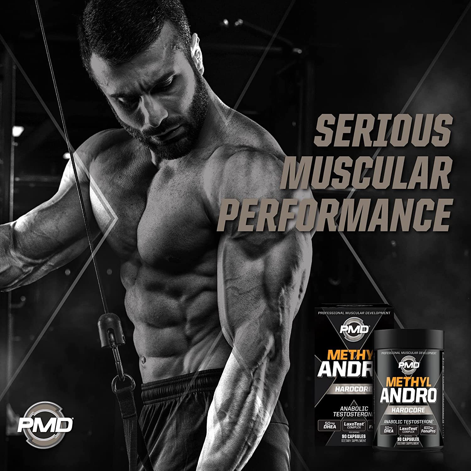 PMD Methyl Andro Hardcore - Testosterone Booster for Lean Muscle Growth & Strength - Weightlifting & Workout Performance Enhancer - 90 Capsules Dietary Supplement - Ideal for Bodybuilding, Fitness Training & Athletic Performance