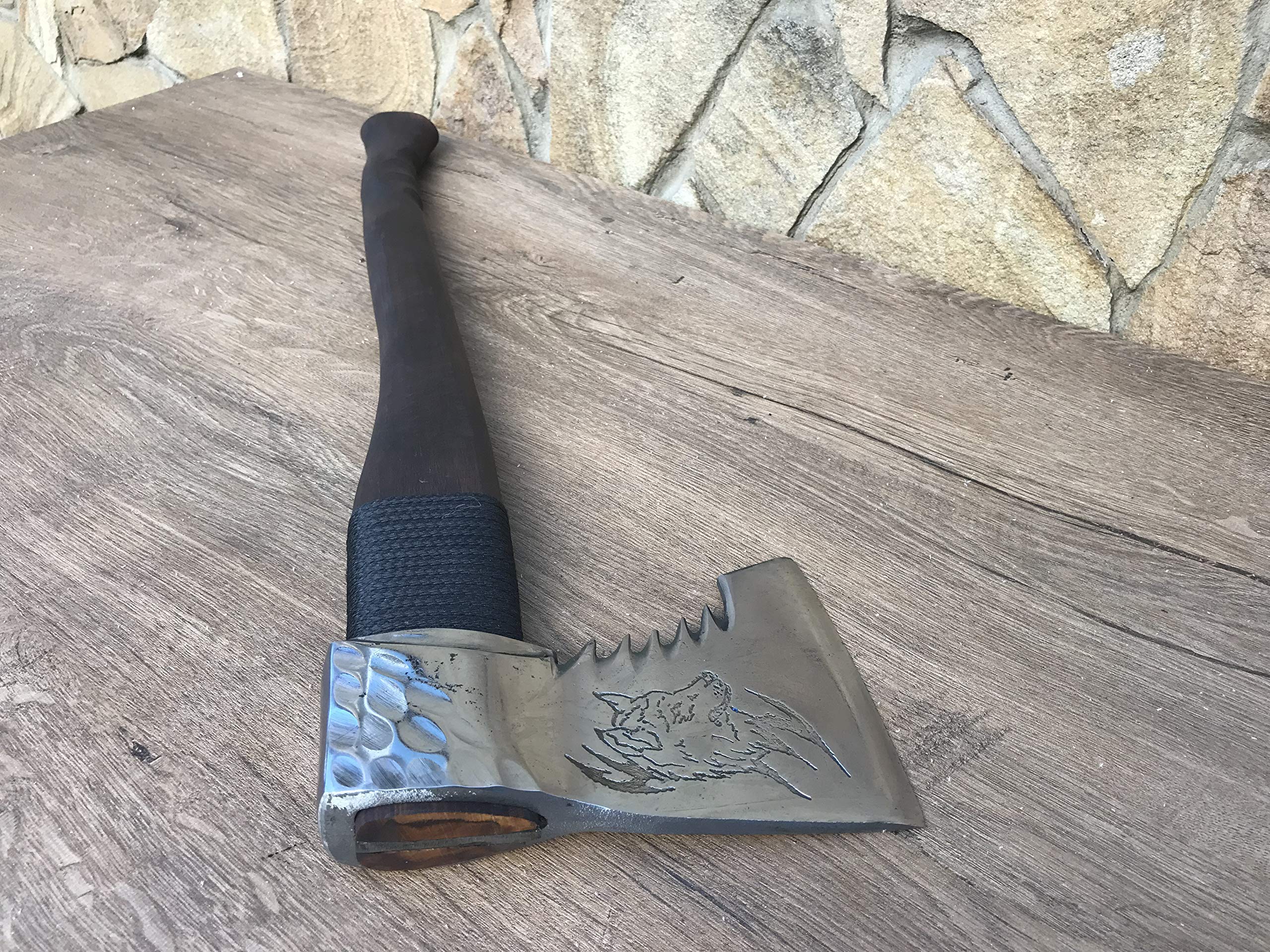 Personalized Viking Axe with Leather Sheath - Handcrafted Wolf Etched Design - Perfect Gift for Men, Dad & Handyman - Home Decor & Outdoor Tools for Camping, Woodworking & Survival