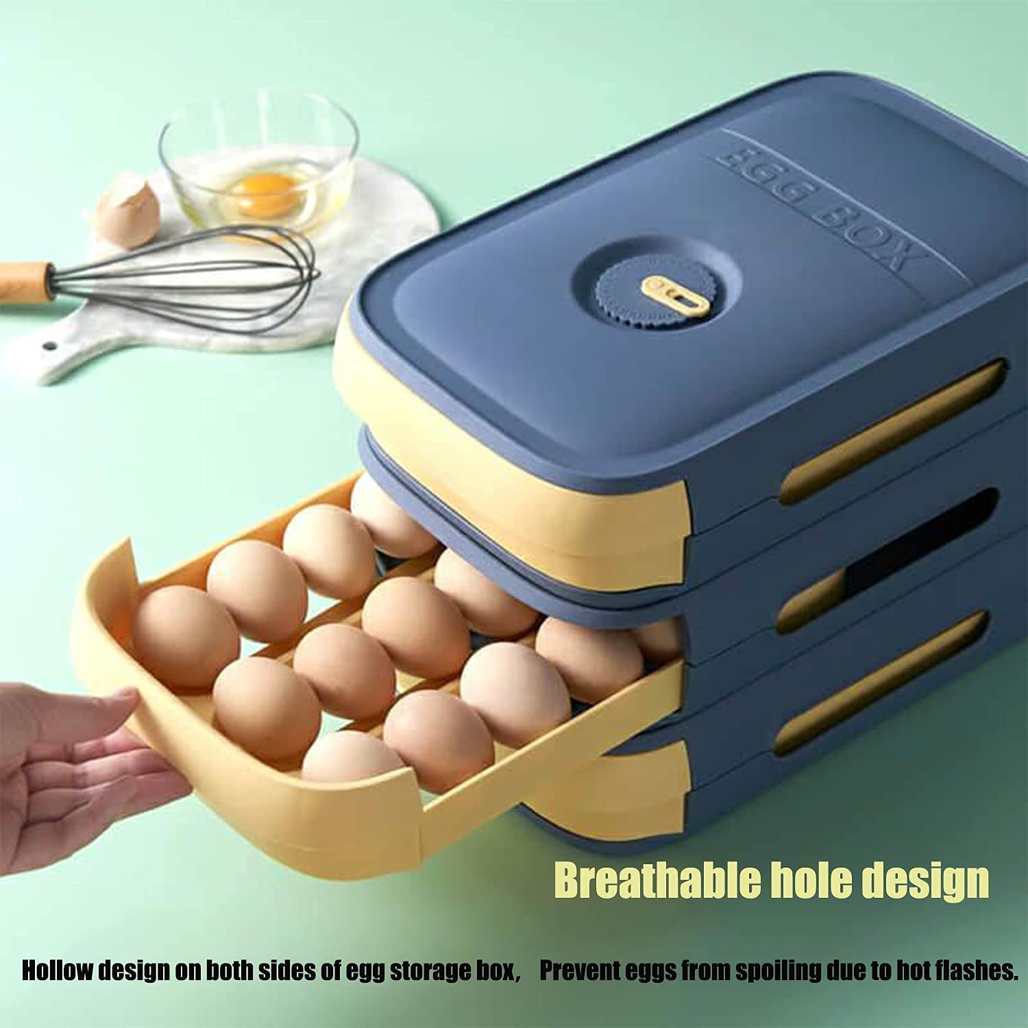 New Drawer-Style Egg Storage Container with Date Tracker - 2-Pack Blue Refrigerator Egg Trays for Freshness | Perfect for Kitchen Organization & Fridge Storage