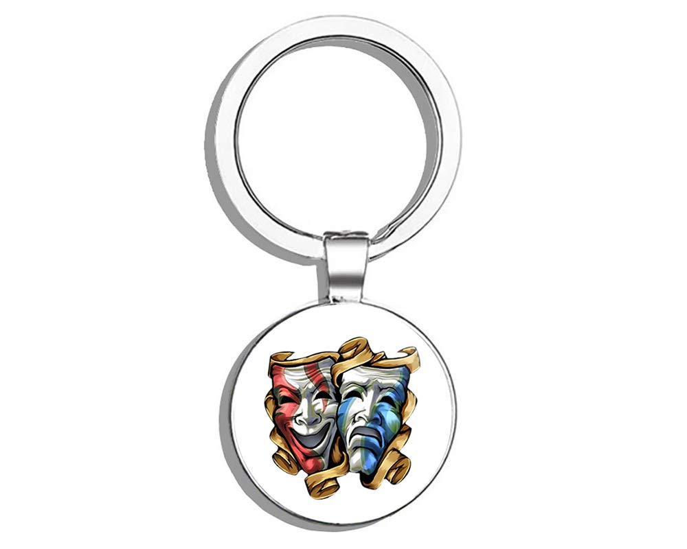 Double Sided Stainless Steel Drama Mask Keychain - Unique Key Ring Holder for Car Keys & Key Finder - Perfect for Theater Lovers, Cosplay & Gifts