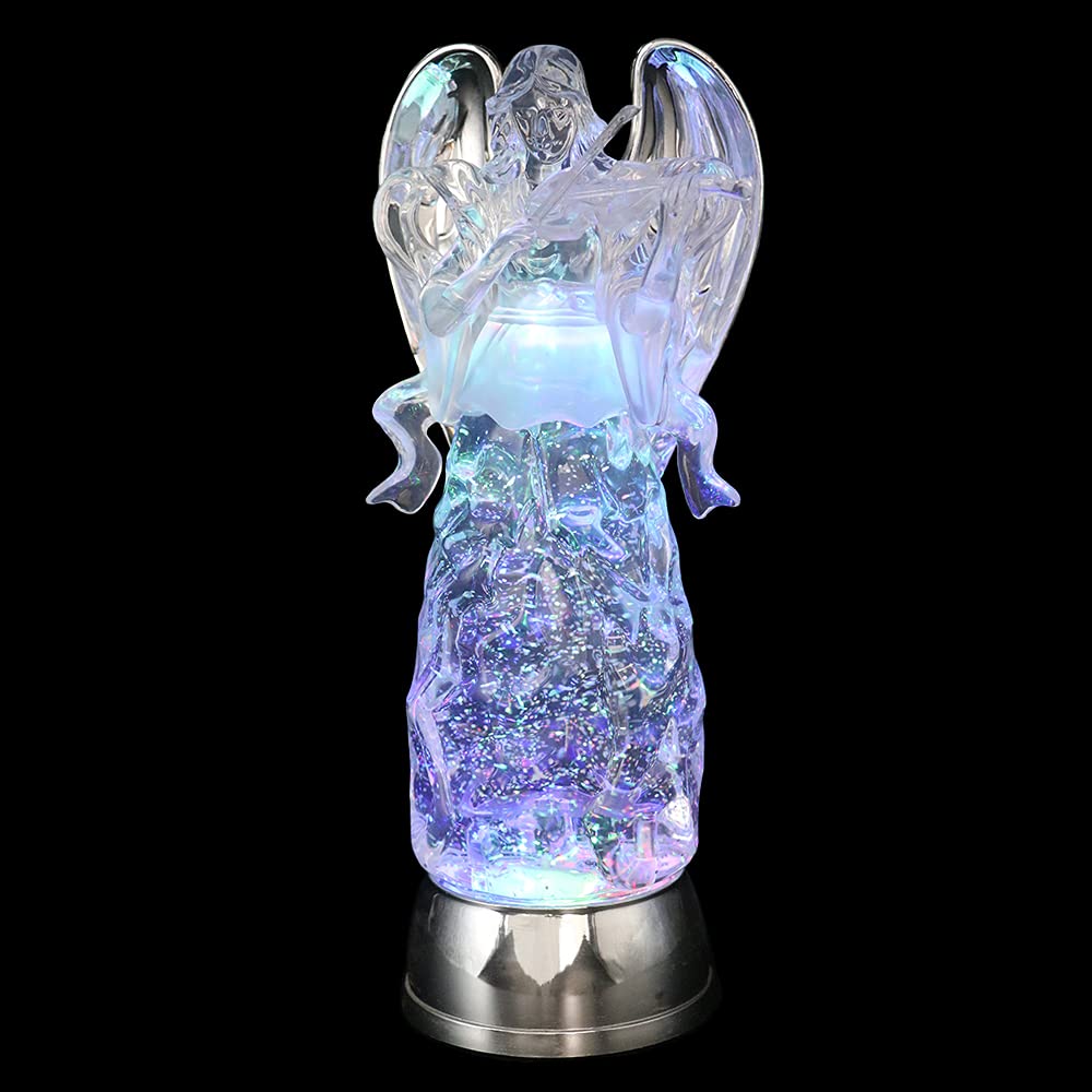 Eldnacele Tri-Color LED Swirling Glitter Angel - Battery Operated Clear Acrylic Guardian Angel Decor with 6-Hour Timer | Perfect for Christmas Tree Topper, Home Decor, Gift & Holiday Party Decoration (Violinist)