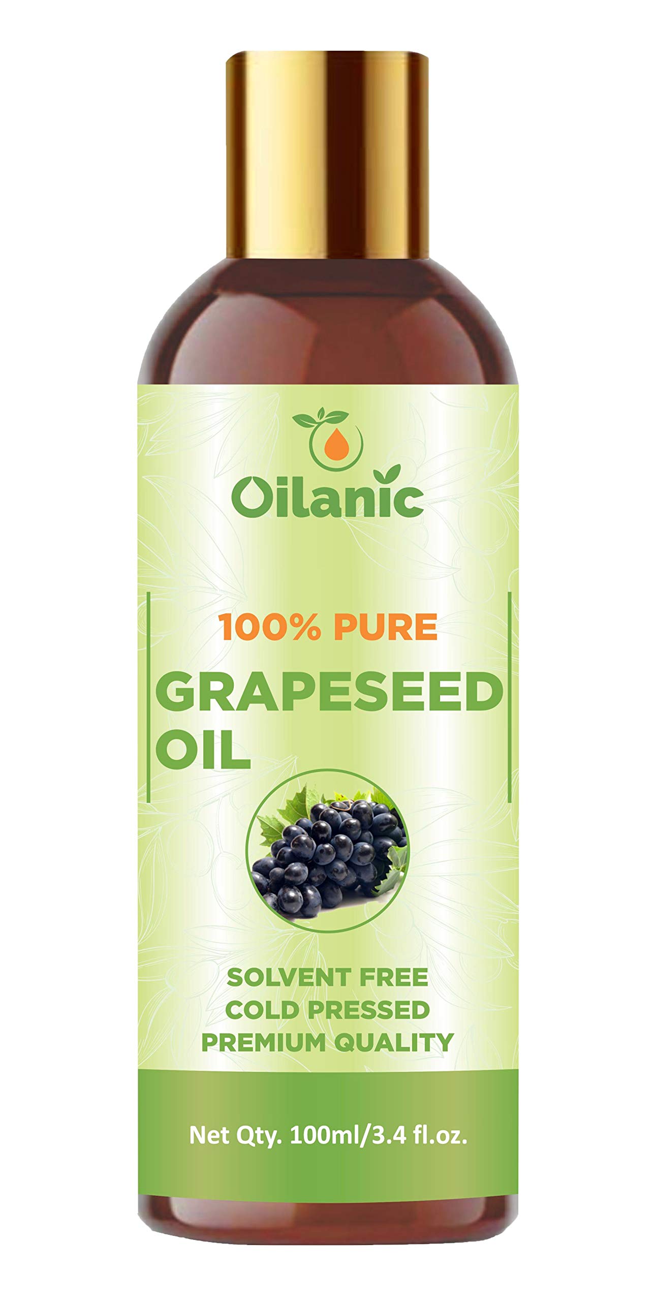 Oilanic 100% Pure & Natural Grapeseed Oil (100ml) - Cold Pressed, Unrefined for Cooking, Skin & Hair Care - Perfect for Salad Dressings, Massage & DIY Beauty Recipes