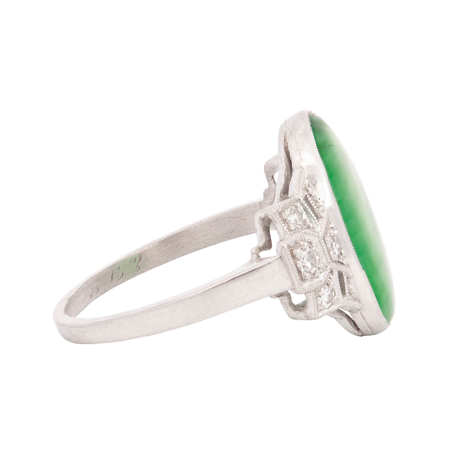 Antique Edwardian Platinum Jade and Diamond Ring - Vintage Jewelry for Weddings, Engagements & Special Occasions