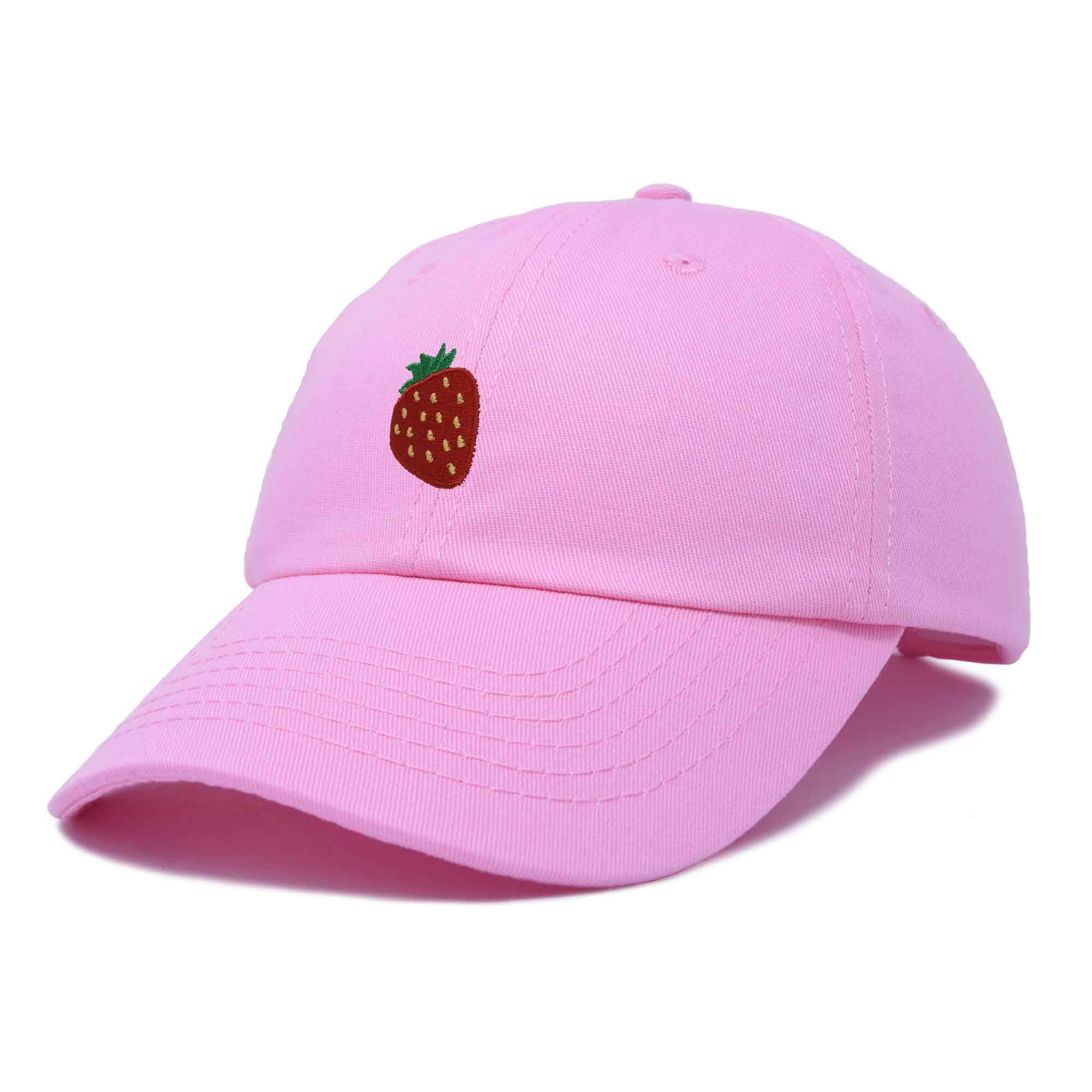 DALIX Strawberry Embroidered Cotton Baseball Cap - Adjustable Dad Hat for Women, Summer Fruit Design, Casual Outdoor Sun Protection (Perfect for Gardening, Beach Trips & Streetwear Fashion)