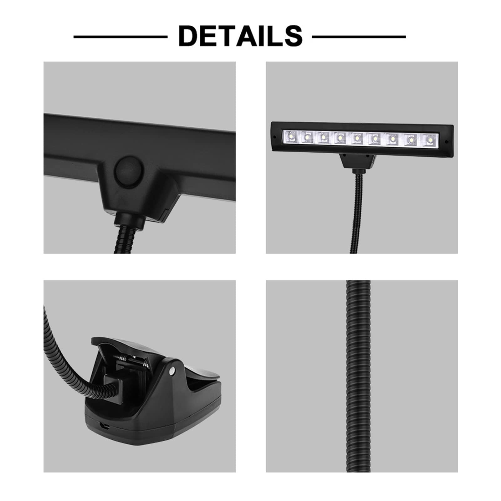 Portable Flexible 9 LED Clip On Music Stand Light - Adjustable Desk Lamp for Reading, Bedroom & Nightstand - Perfect for Musicians, Students & Book Lovers