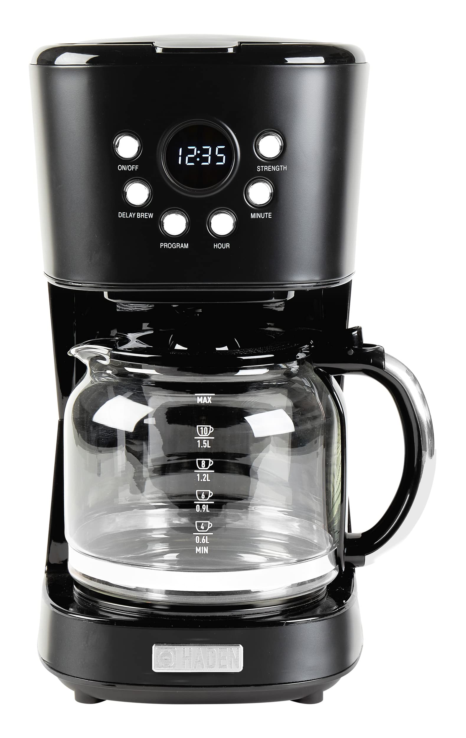 Haden Heritage 12-Cup Programmable Coffee Maker with Glass Carafe - Vintage Retro Design for Home & Office - Black/Chrome Countertop Coffee Machine - Perfect for Breakfast, Entertaining & Gift Giving