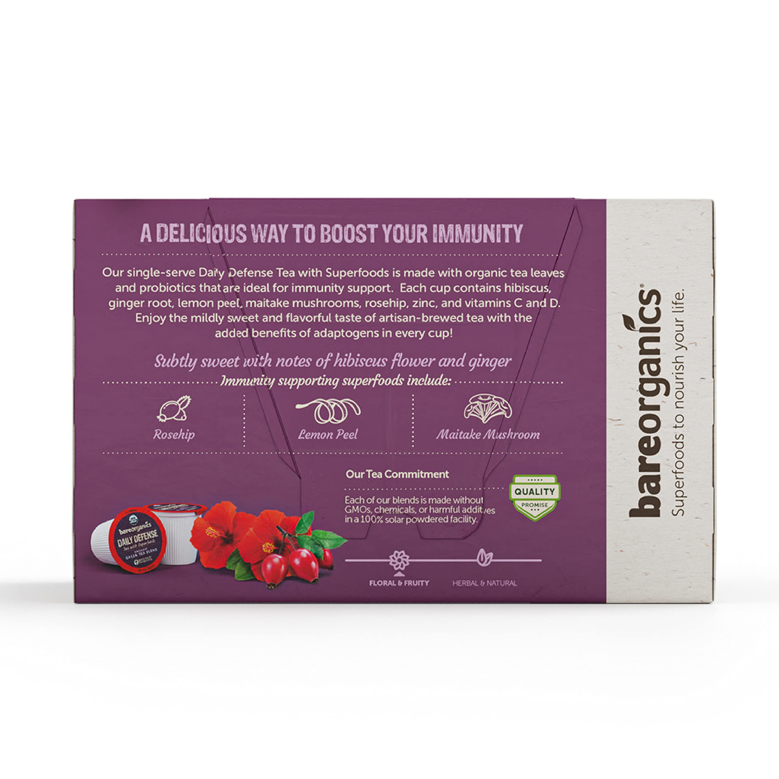 BareOrganics Daily Defense Tea - Organic Superfood & Probiotic Blend, 10 Individually Wrapped Tea Bags | Immune Support & Wellness Boost for Busy Lifestyles