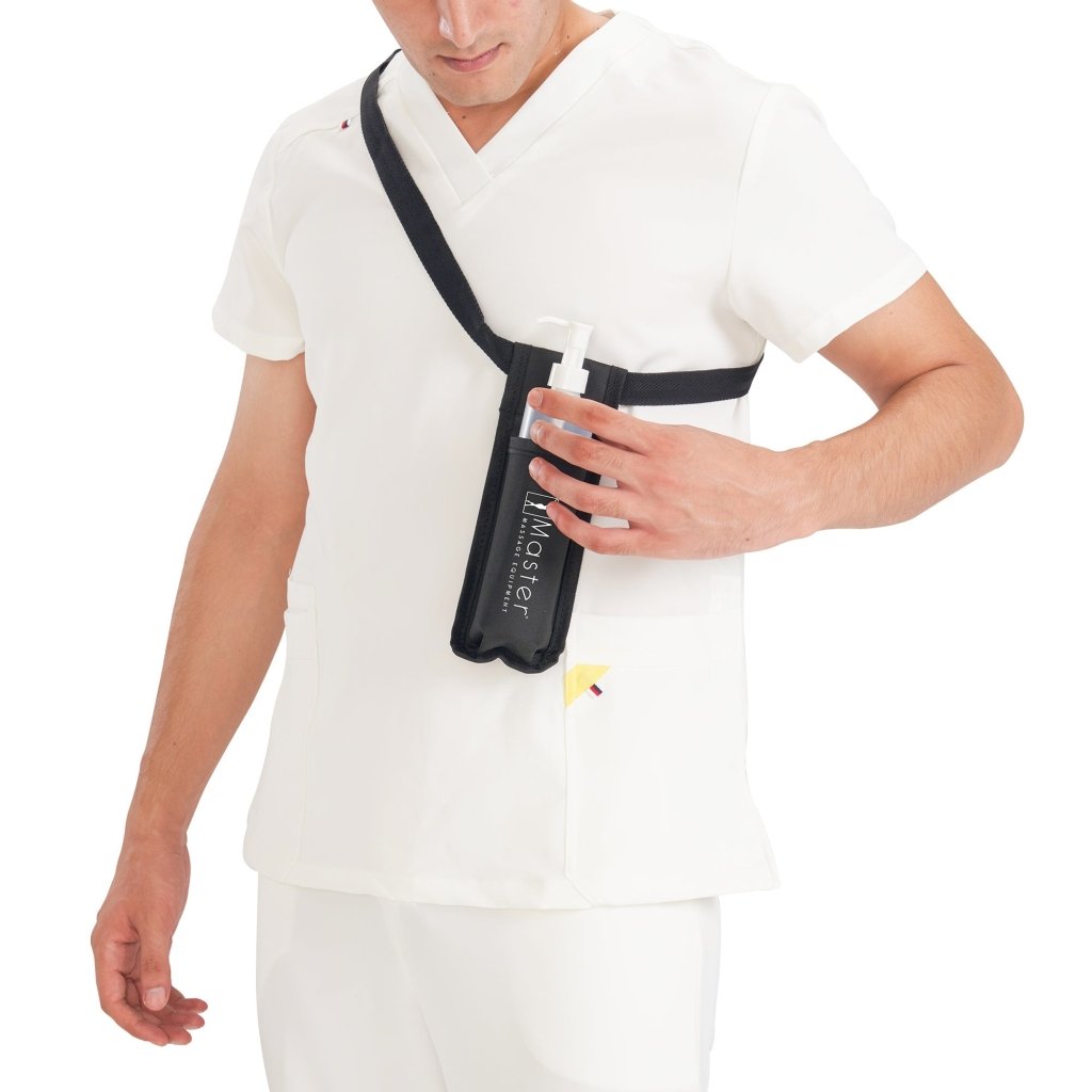 Premium Adjustable Massage Oil Holster Case - Heat Resistant Bottle Holder for Therapists | Includes 8oz Refillable Pump Dispenser | Perfect for Spa, Massage Clinics & Home Use