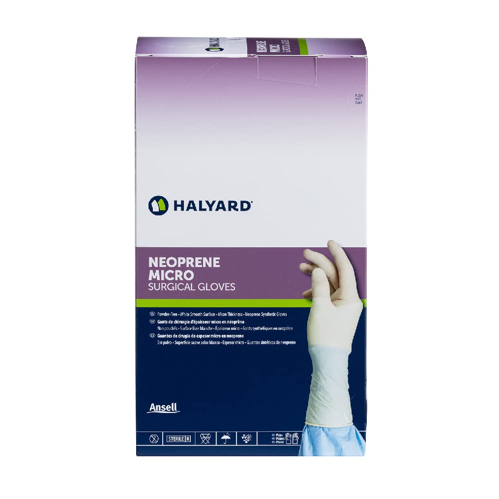 HALYARD Micro Surgical Gloves - Neoprene Powder-Free Sterile Medical Gloves (5.9 mil Thick, Cream) for Precise Procedures & Sensitive Skin Care