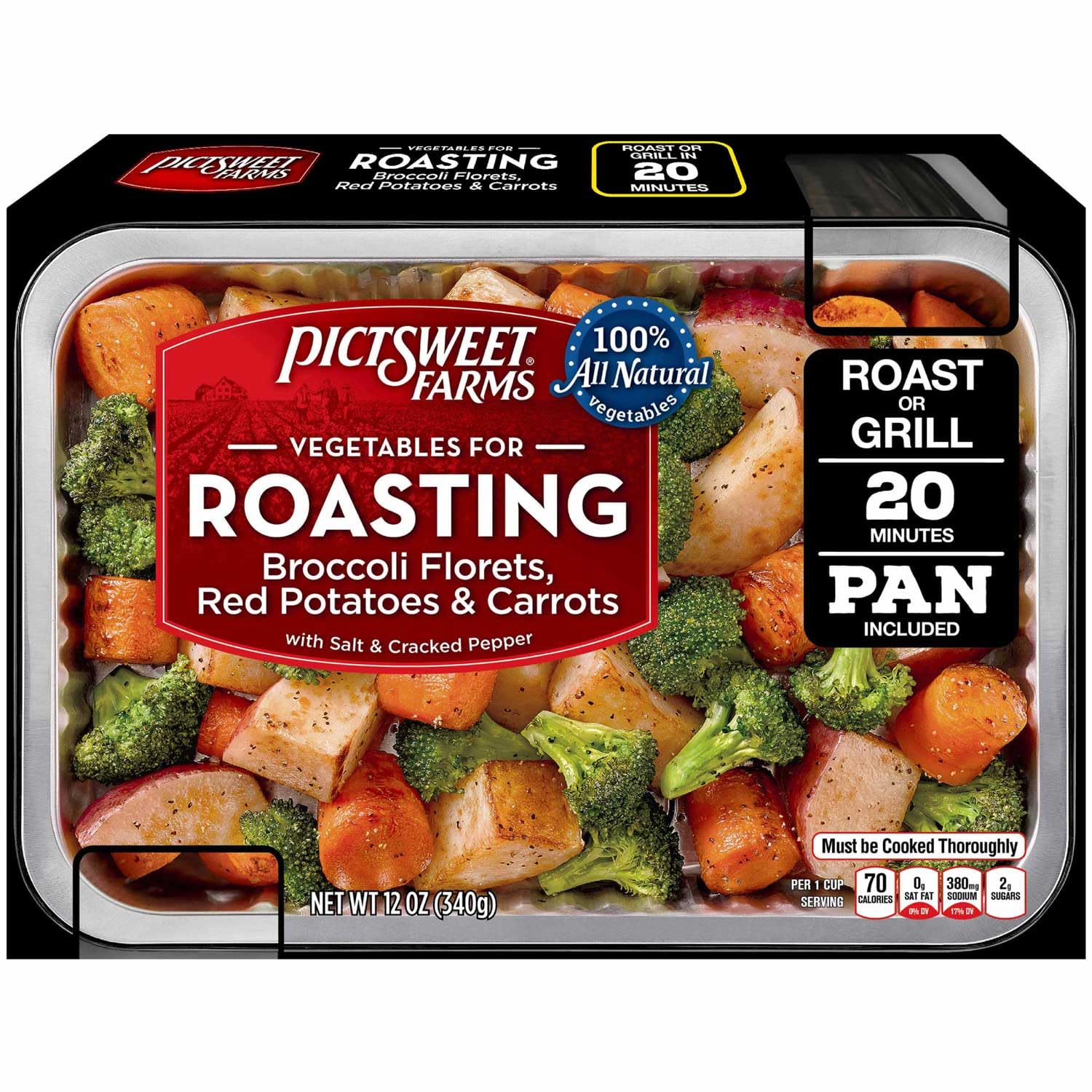 Pictsweet Farms Roasting Vegetables - Broccoli Florets, Red Potatoes & Carrots - 12oz - Perfect for Oven Roasting, Meal Prep & Healthy Side Dishes