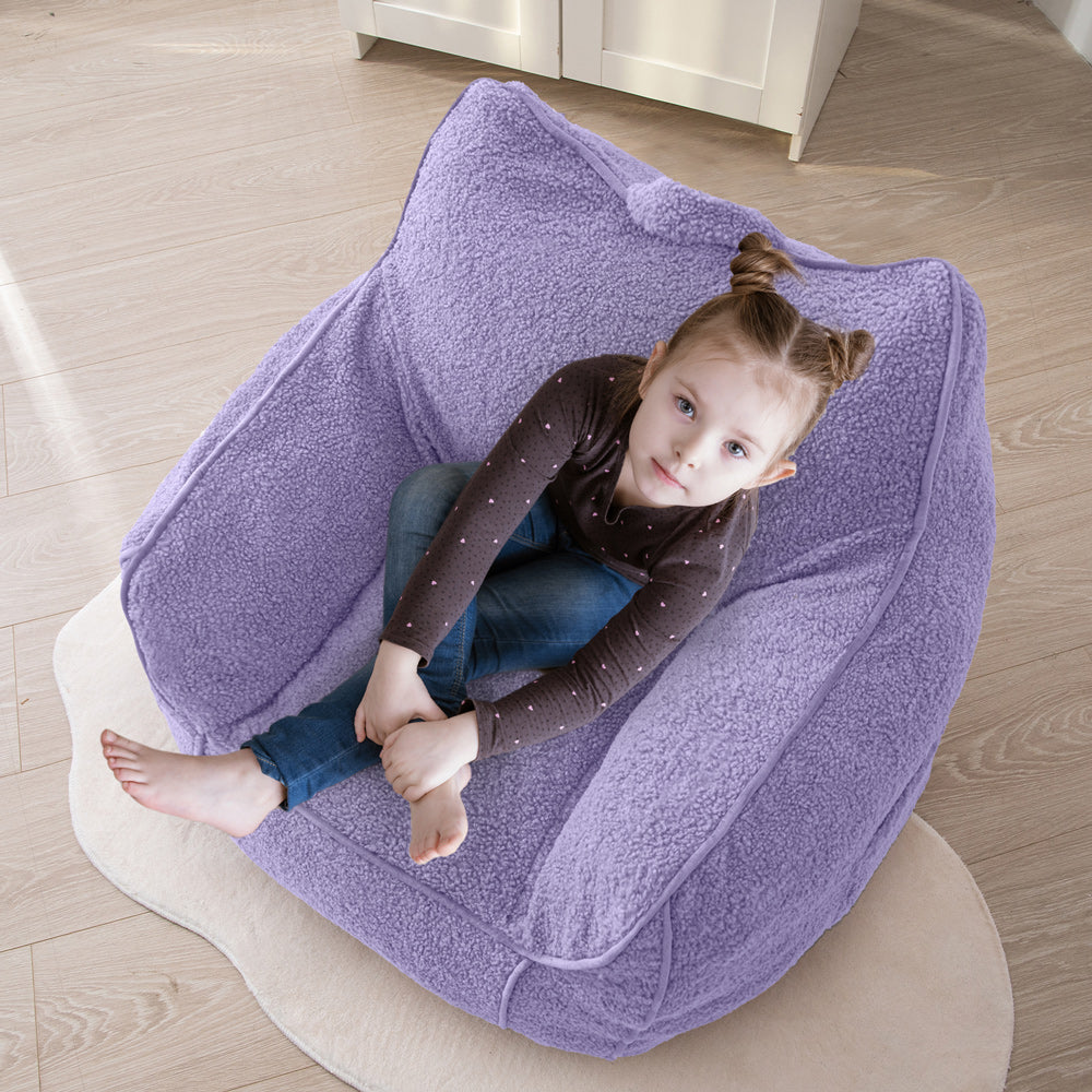 MAXYOYO Kids Bean Bag Chair - Soft Sherpa Bean Bag Couch with Decorative Edges for Children's Room | Comfortable Seating for Playroom, Bedroom & Reading Nook (Purple)