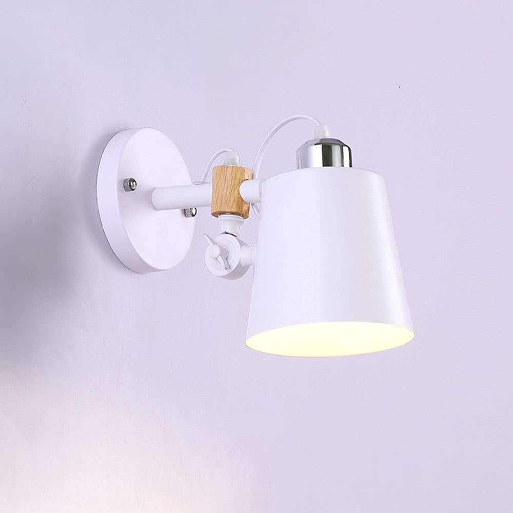 Modern Wooden Wall Wash Light - Adjustable E27 Indoor Reading Lamp, Nordic Style Bedside Lighting for Bedroom, Living Room & Study - Simple Iron Art Wall Sconce (White) | Perfect for Cozy Reading Nooks & Ambient Bedroom Lighting