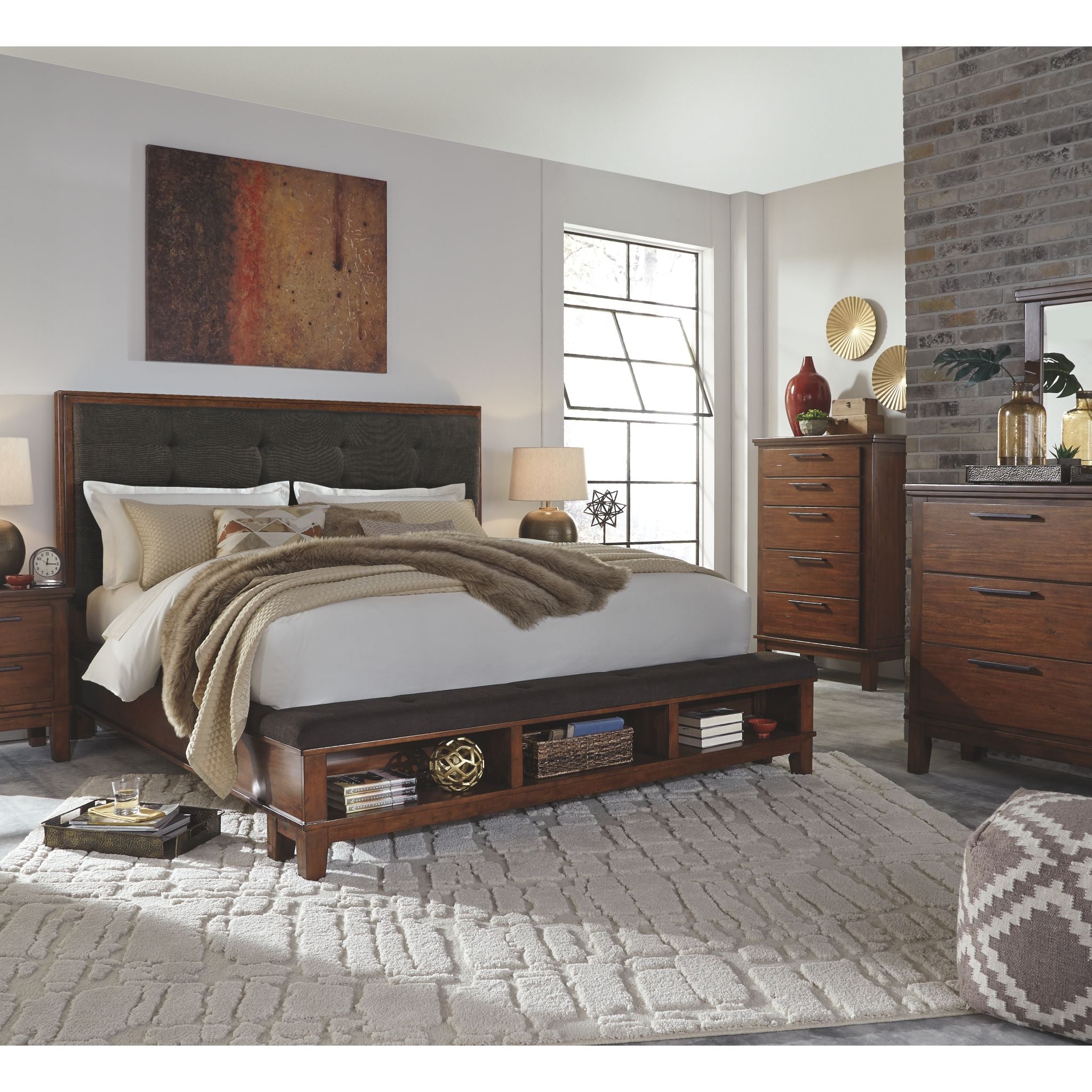 Ashley Ralene 3-Piece Panel Bed Set - Queen Size Wooden Bed Frame with Headboard & Footboard - Perfect for Master Bedroom & Guest Room Decor