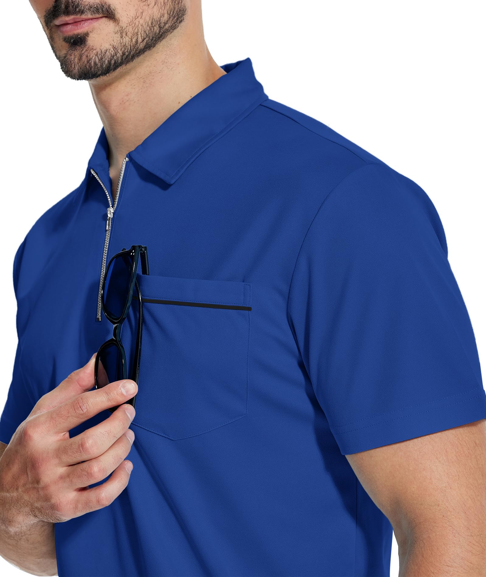 Men's Lightweight Short Sleeve Polo Shirt with Quarter Zip & Pocket - Classic Casual Golf Shirt for Men - Perfect for Golf, Work, and Everyday Wear