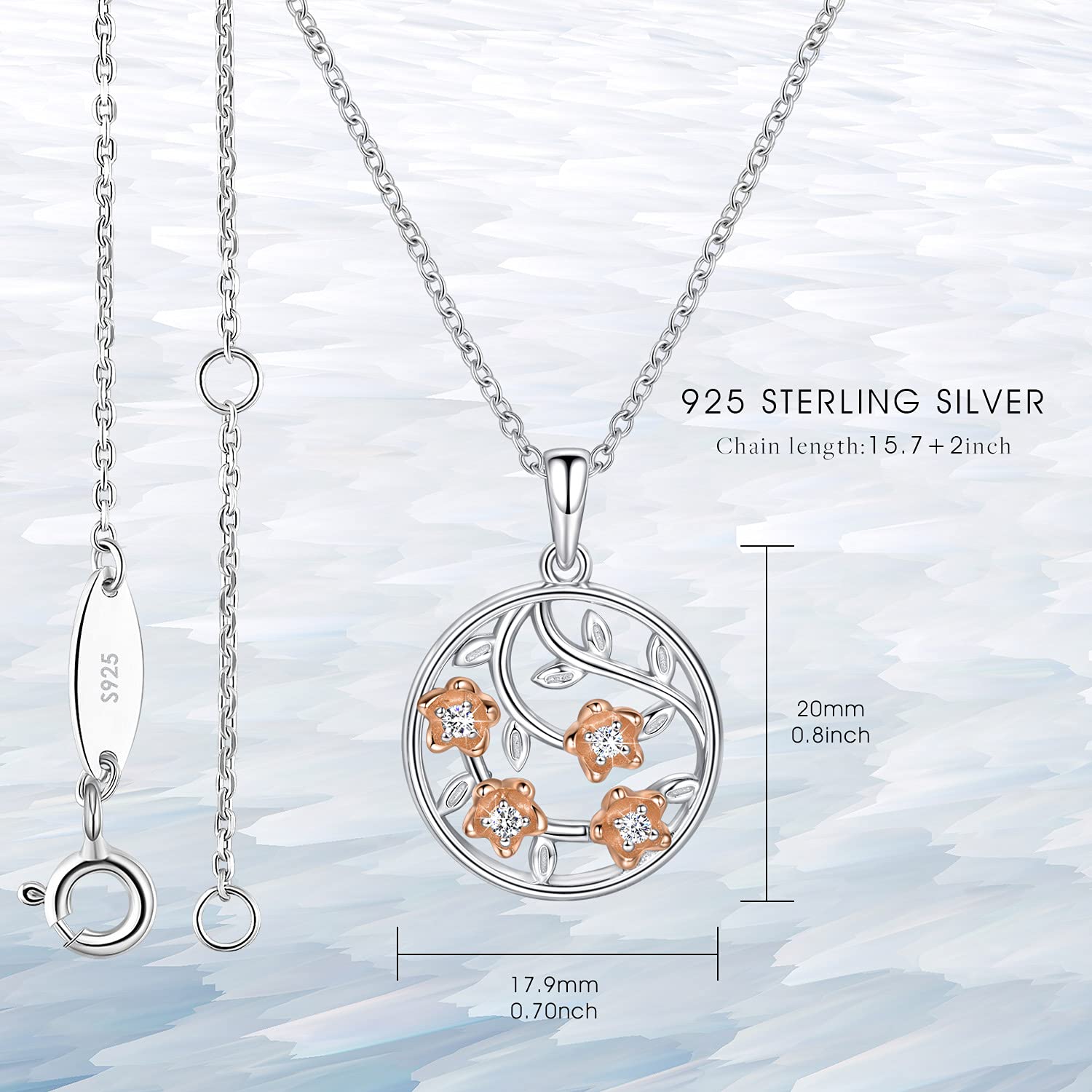 18K Rose Gold Plated Sterling Silver Cherry Blossom Necklace for Women - 4 Flower Pendant Dainty Jewelry Gift for Mom, Anniversary, Birthday | Perfect for Spring Outfits, Weddings & Special Occasions