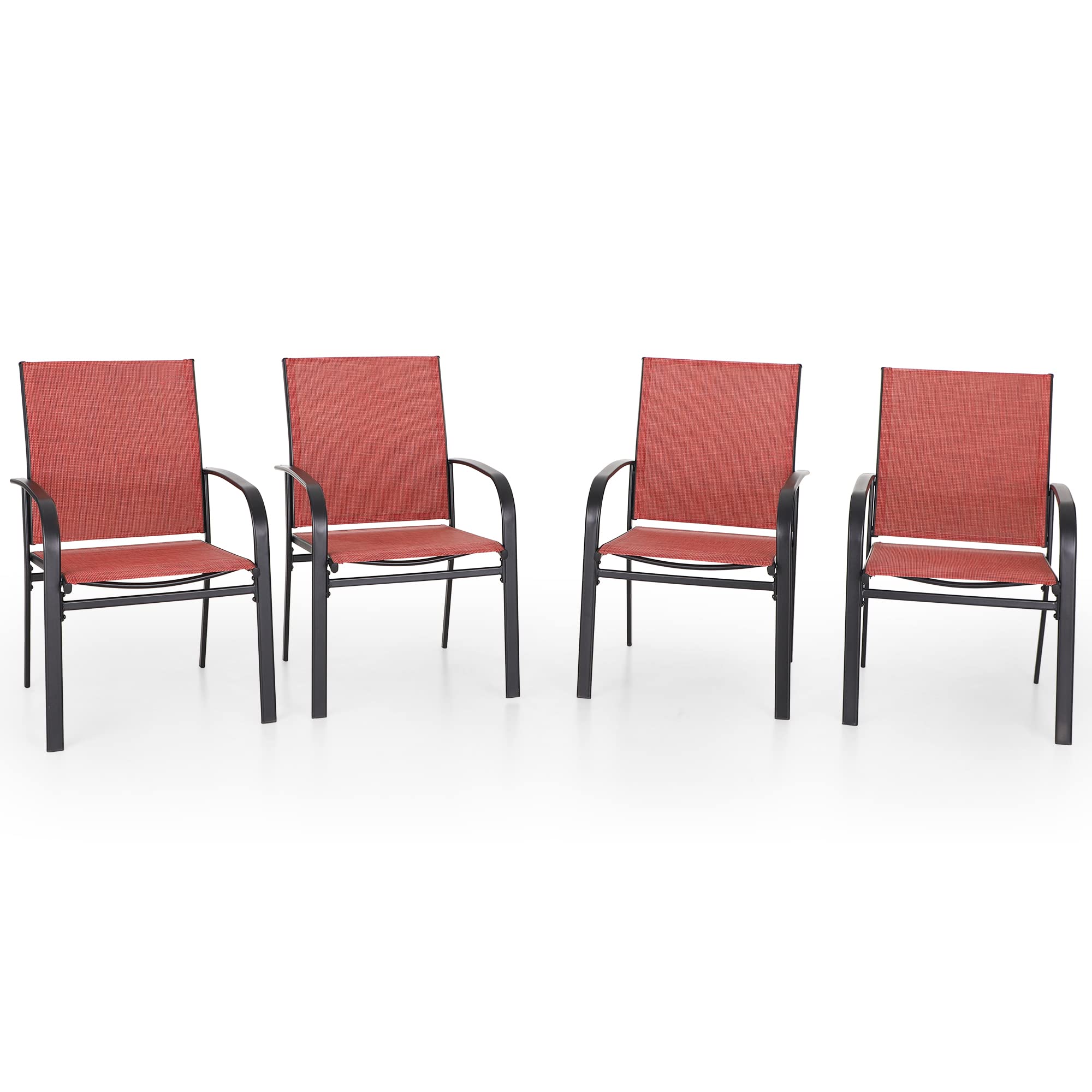 4-Piece Red Textilene Patio Dining Chairs Set with Armrests - Outdoor Furniture for Backyard, Deck, Poolside & Garden Dining