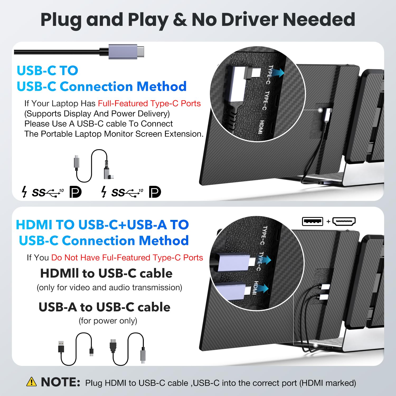 Kwumsy 14 Inch FHD 1080P Portable Monitor for Laptop - Dual Screen USB-C Plug & Play External Display, Compatible with Windows/Mac/Chrome OS, Lightweight Second Monitor for 13-17.3