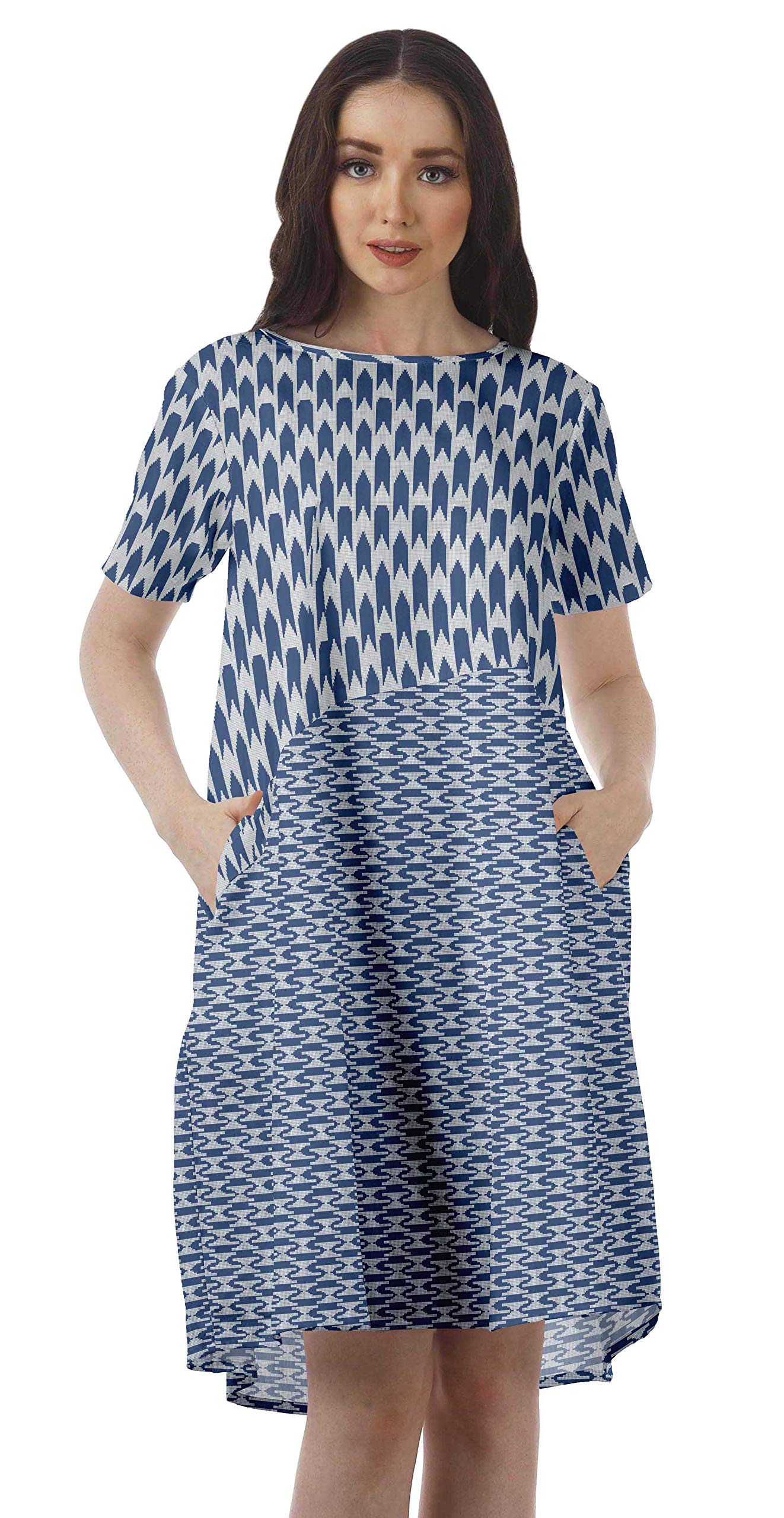 Moomaya Women's Cotton Flex Tunic Dress - Short Sleeve Summer Casual Dress for Women - Perfect for Beach, Vacation & Everyday Wear