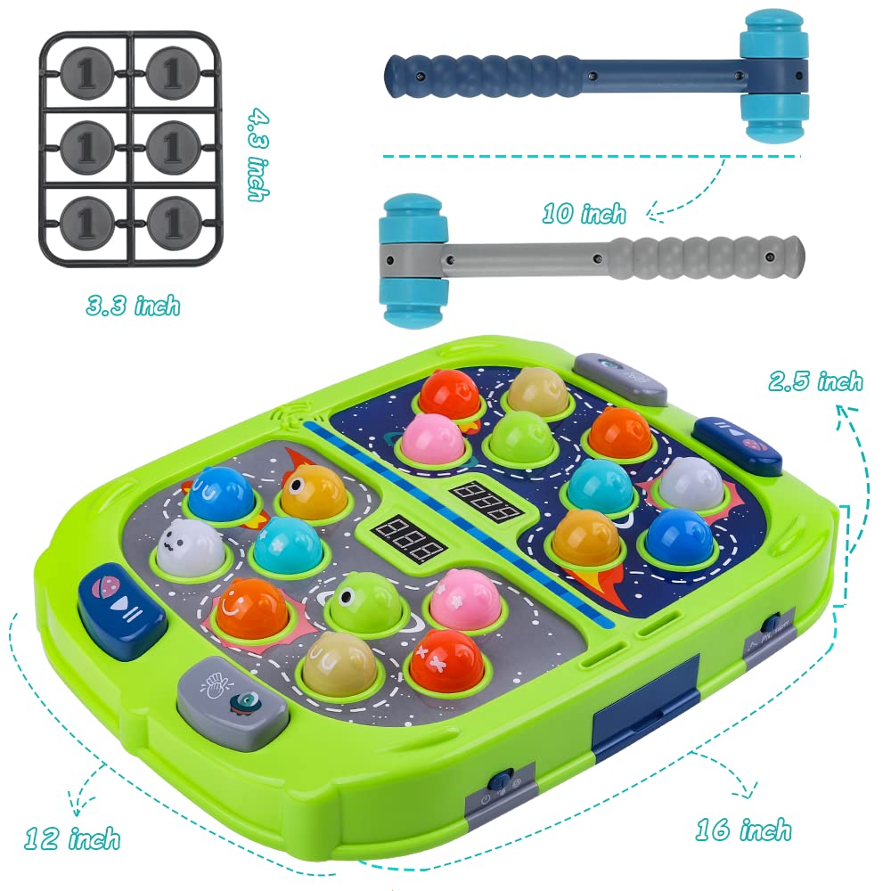 Whack-A-Mole Game for Kids Ages 3-12 - Interactive Educational Toy with Sound & Lights - Fun Learning Activity for Toddlers & Children - Includes 2 Hammers for Multiplayer Mode - Perfect Birthday Gift for Boys & Girls 3-6 Years Old - Great for Indoor Play, Preschool Learning & Family Game Nights