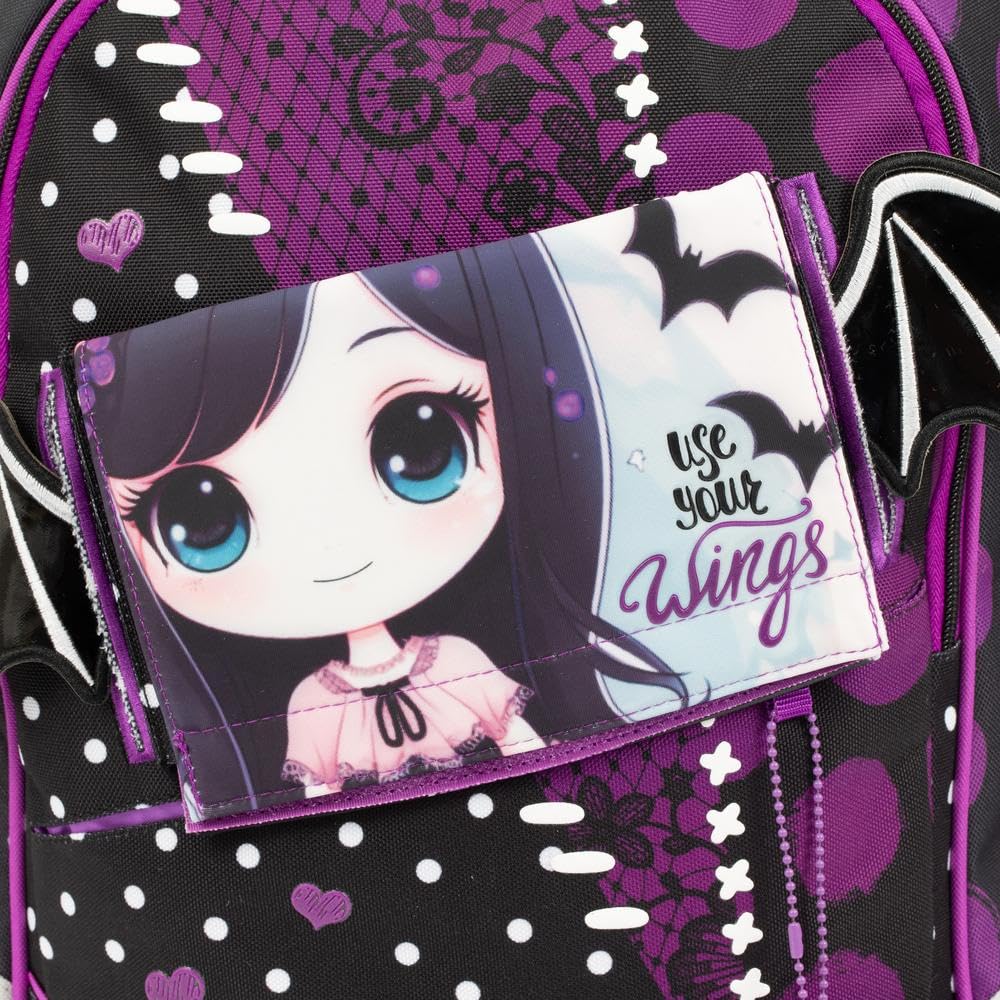 GO POP Rolling Backpack for Girls - Dark Academia Theme with 3 Interchangeable Front Graphics & Pop-Up Design, 2 Zippered Compartments, Padded Shoulder Straps - Elementary & Middle School Backpack for Daily Use, School Trips & Travel