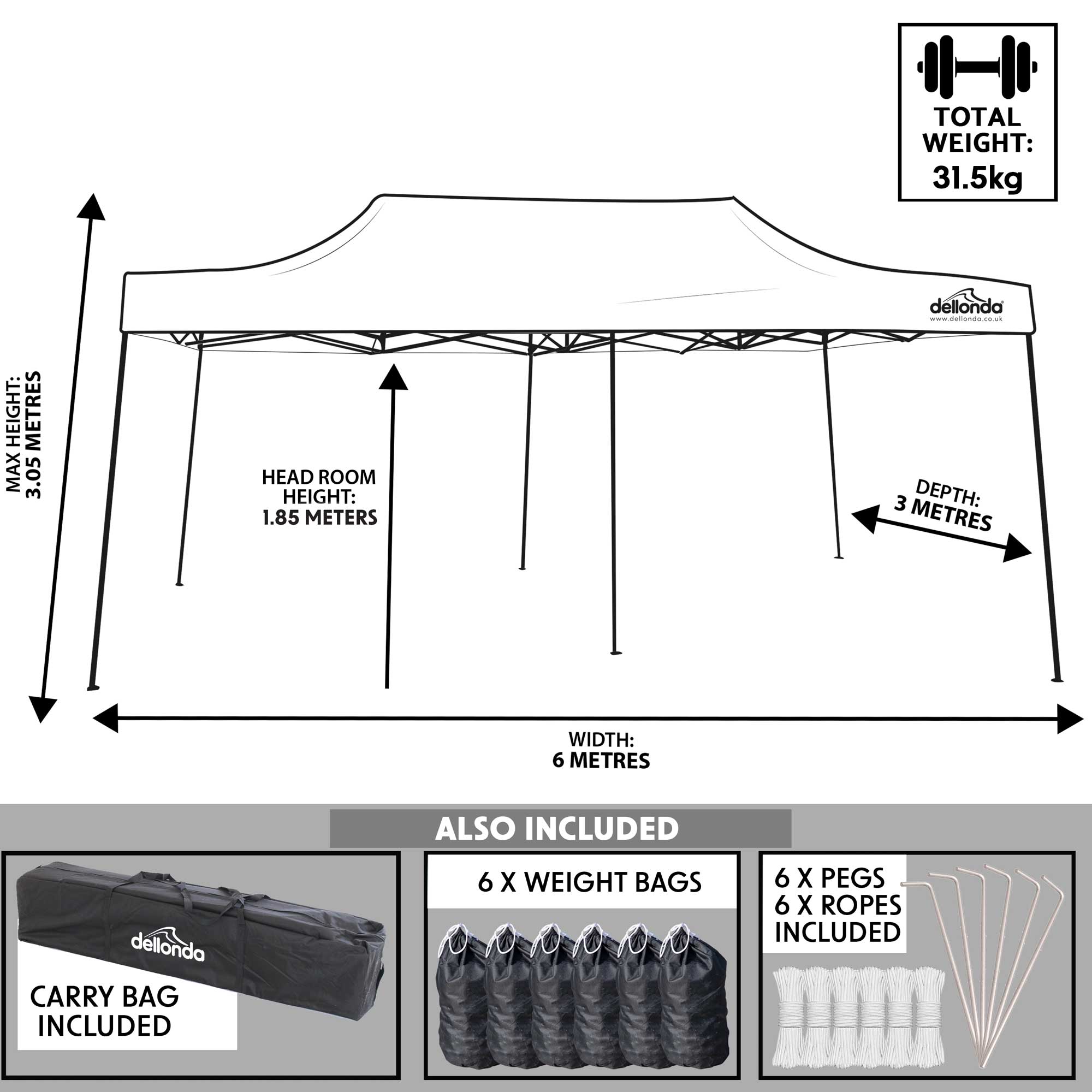 Premium 3x6m Pop Up Gazebo with Water Resistant Canopy - Includes Carry Bag, Stakes & Weight Bags - Beige Color DG138 - Perfect for Outdoor Parties, Camping, Beach & Backyard Gatherings