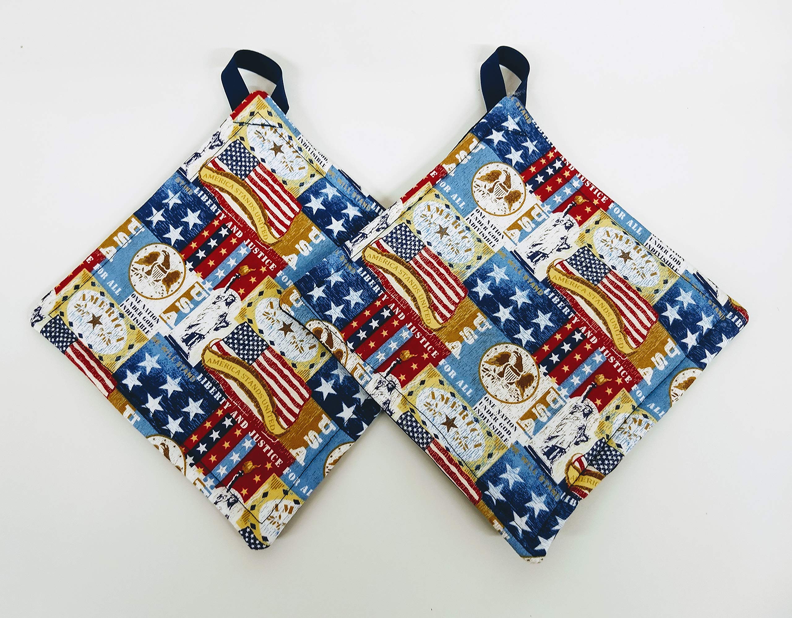 Liberty & Justice Print Heat Resistant Pot Holder Set - 2 Pack Kitchen Oven Mitts for Cooking, Baking & Grilling - Perfect for Holiday Meals & Outdoor BBQs