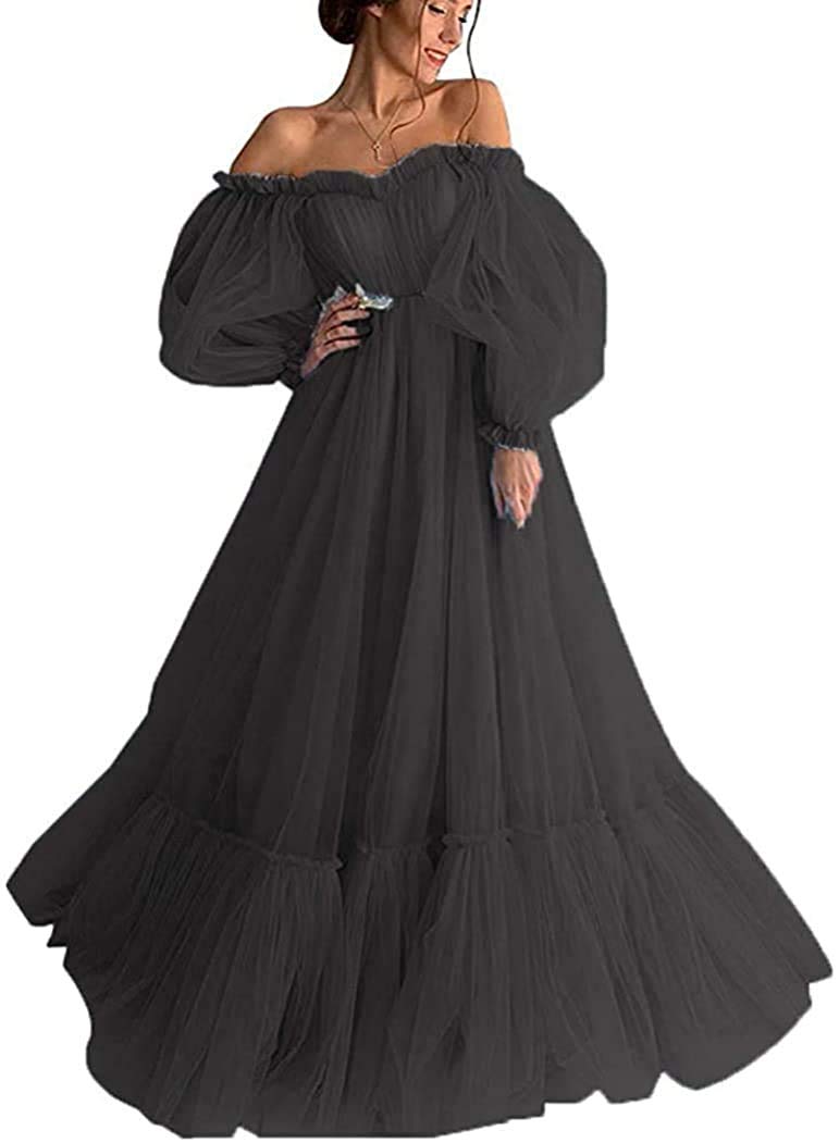 Elegant Off Shoulder Tulle Prom Dresses for Women - Princess Wedding Ball Gown with Sleeves for Formal Parties, Homecoming & Special Occasions