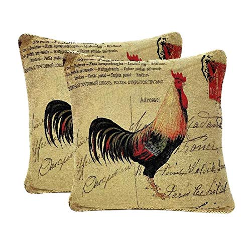 Vintage Farmhouse Rooster Throw Pillow Cover - 18x18 Inch Square Decorative Cushion Cover with Love Postmark Design - Perfect for Sofa, Couch, Living Room, Bedroom Farmhouse Decor