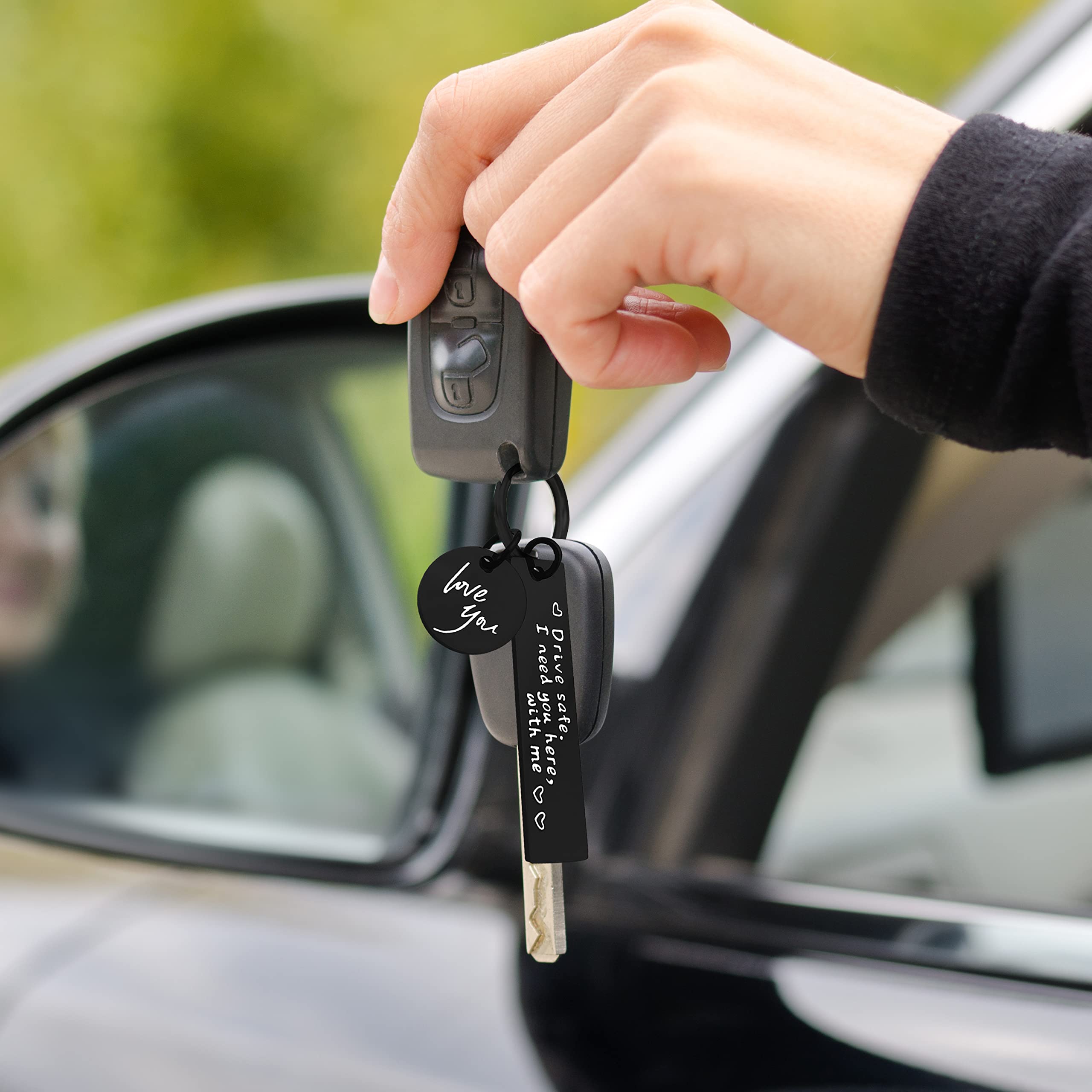 Drive Safe Keychain for Boyfriend, Husband & Dad - 'I Need You Here With Me' Engraved Gift (Black Love Keychain) - Perfect Car Key Accessory & Thoughtful Present for Anniversary, Birthday or Valentine's Day