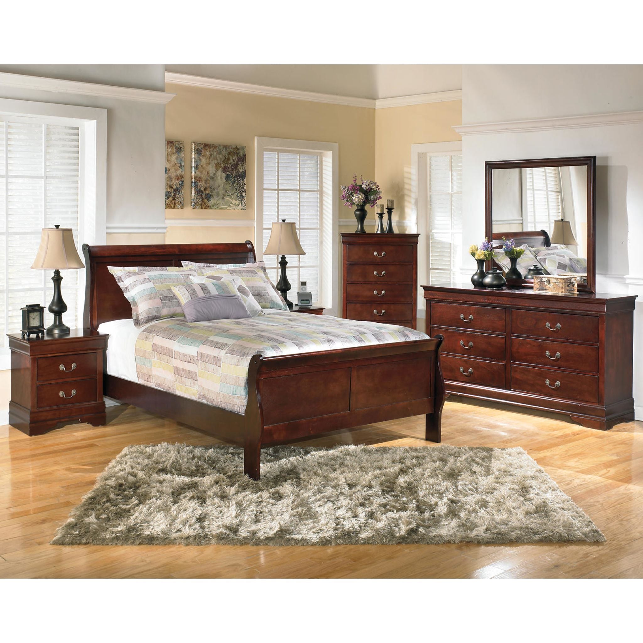 Alisdair Dark Brown Sleigh Bed Frame - Queen Size Wooden Bed with Upholstered Headboard - Perfect for Master Bedroom & Guest Room Decor
