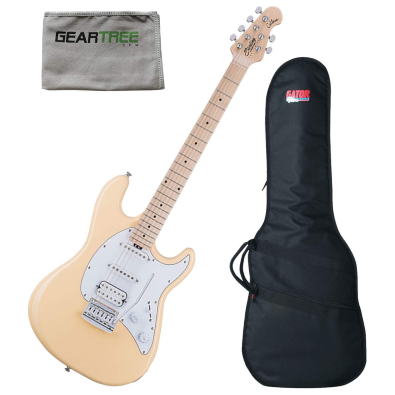 Sterling CT30HSSVCM1 Cutlass HSS Vintage Cream Electric Guitar with Geartree Cloth - Perfect for Rock, Blues & Stage Performances