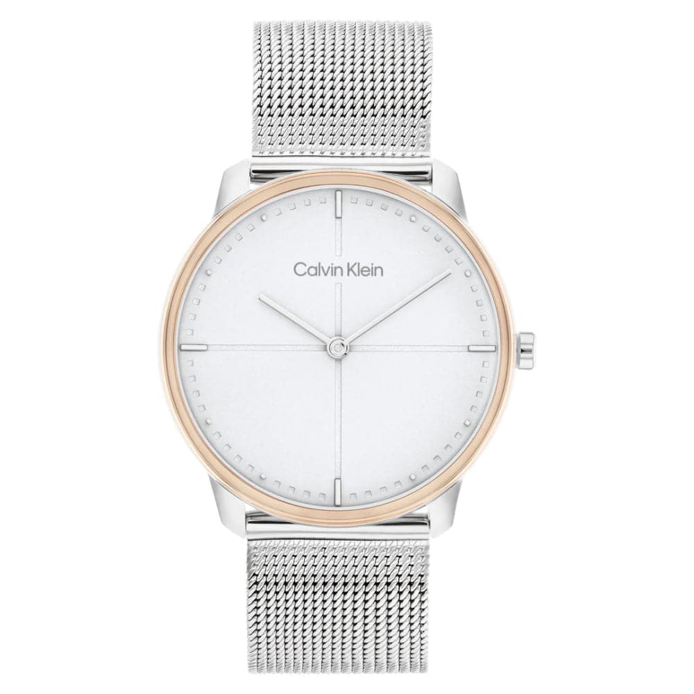 Calvin Klein Women's Watch with White Dial & Silver Milanese Strap - Model 25200157 | Elegant Fashion Accessory for Work, Date Night & Special Occasions