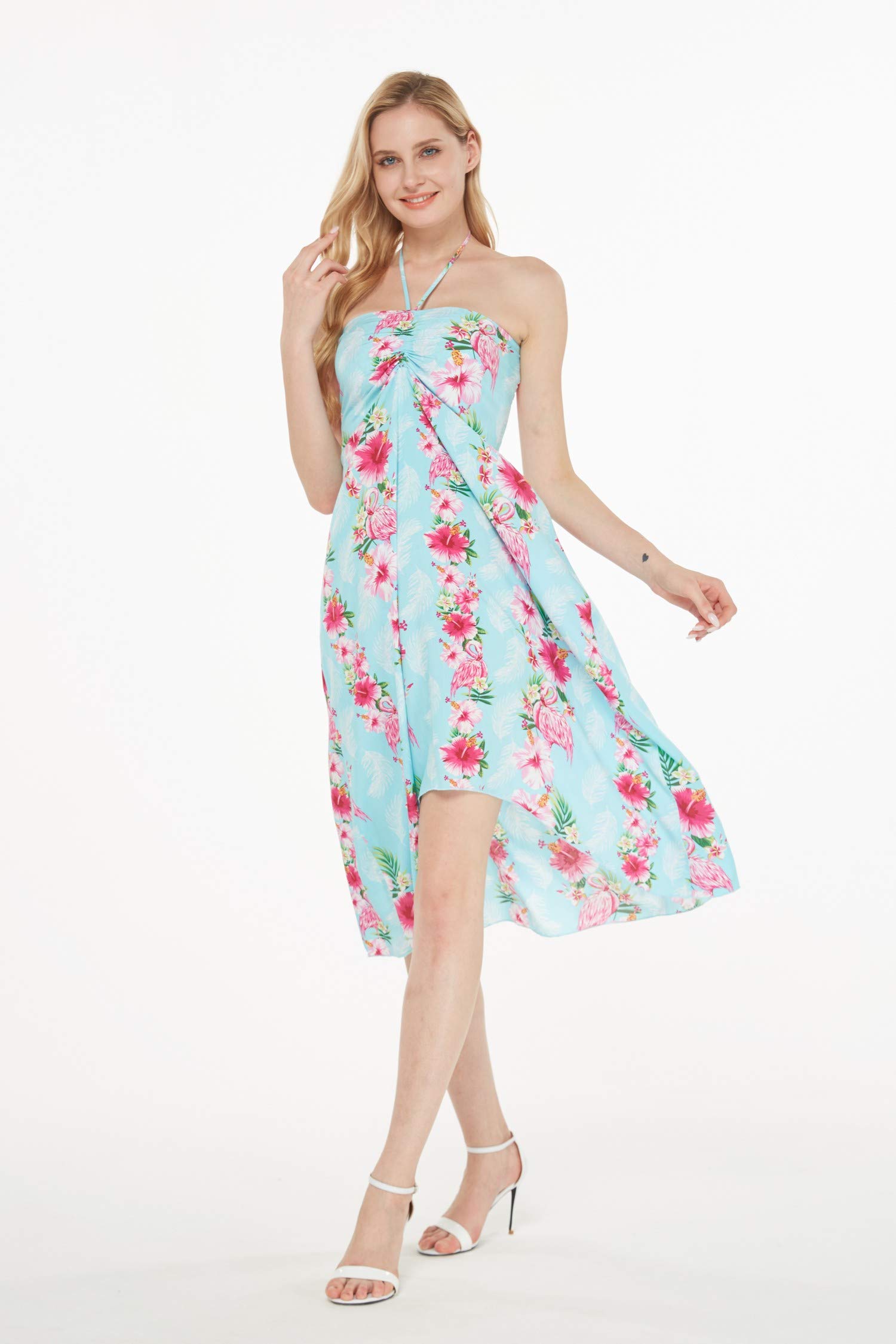 Women's Floral Print Halter Dress - Hawaiian Luau Party Outfit for Beach Vacation & Summer Festivals