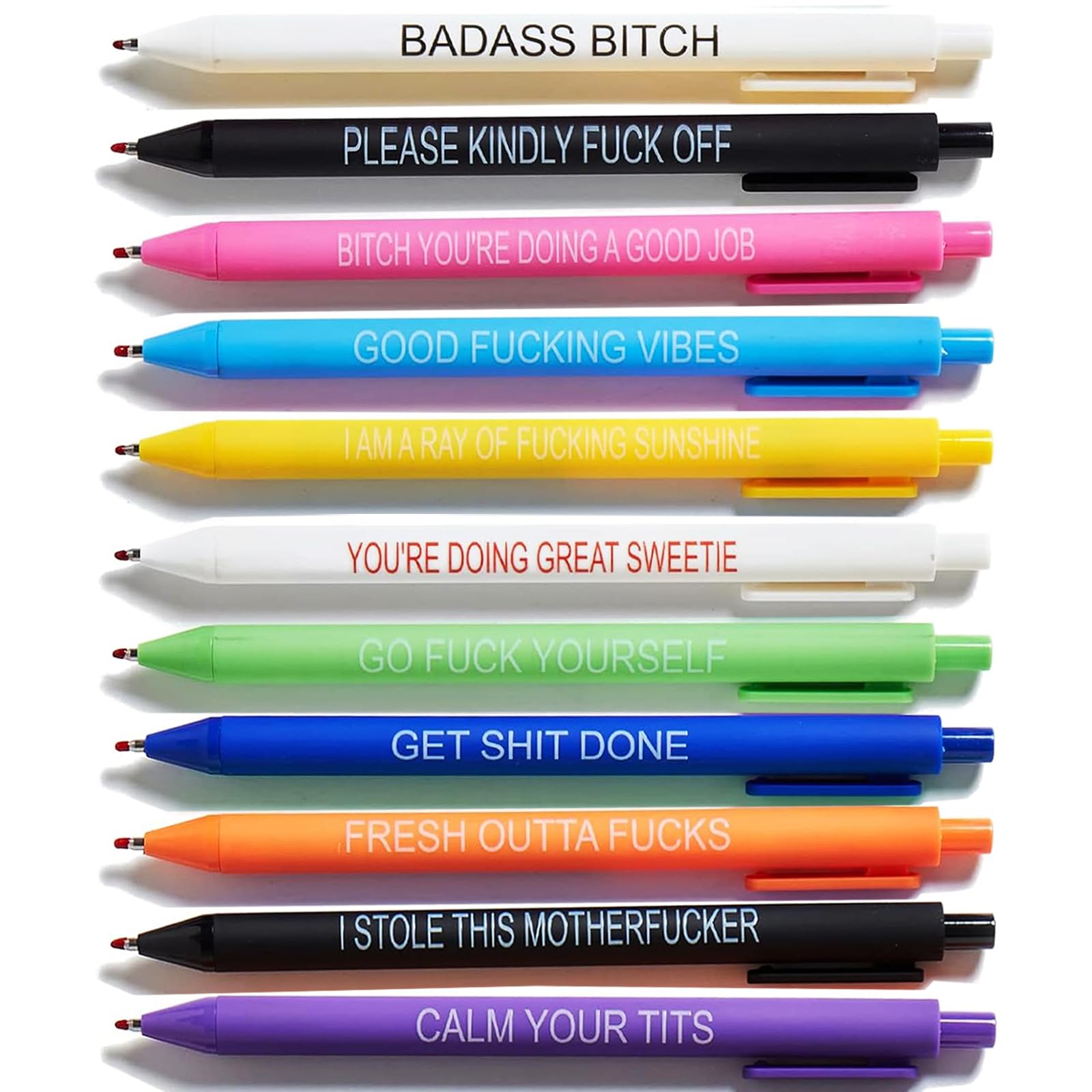 11PCS Funny Ballpoint Pens for Adults - Novelty Sarcastic Office Pens with Swear Words & Snarky Sayings - Perfect for Gag Gifts, White Elephant, Office Pranks & Stress Relief