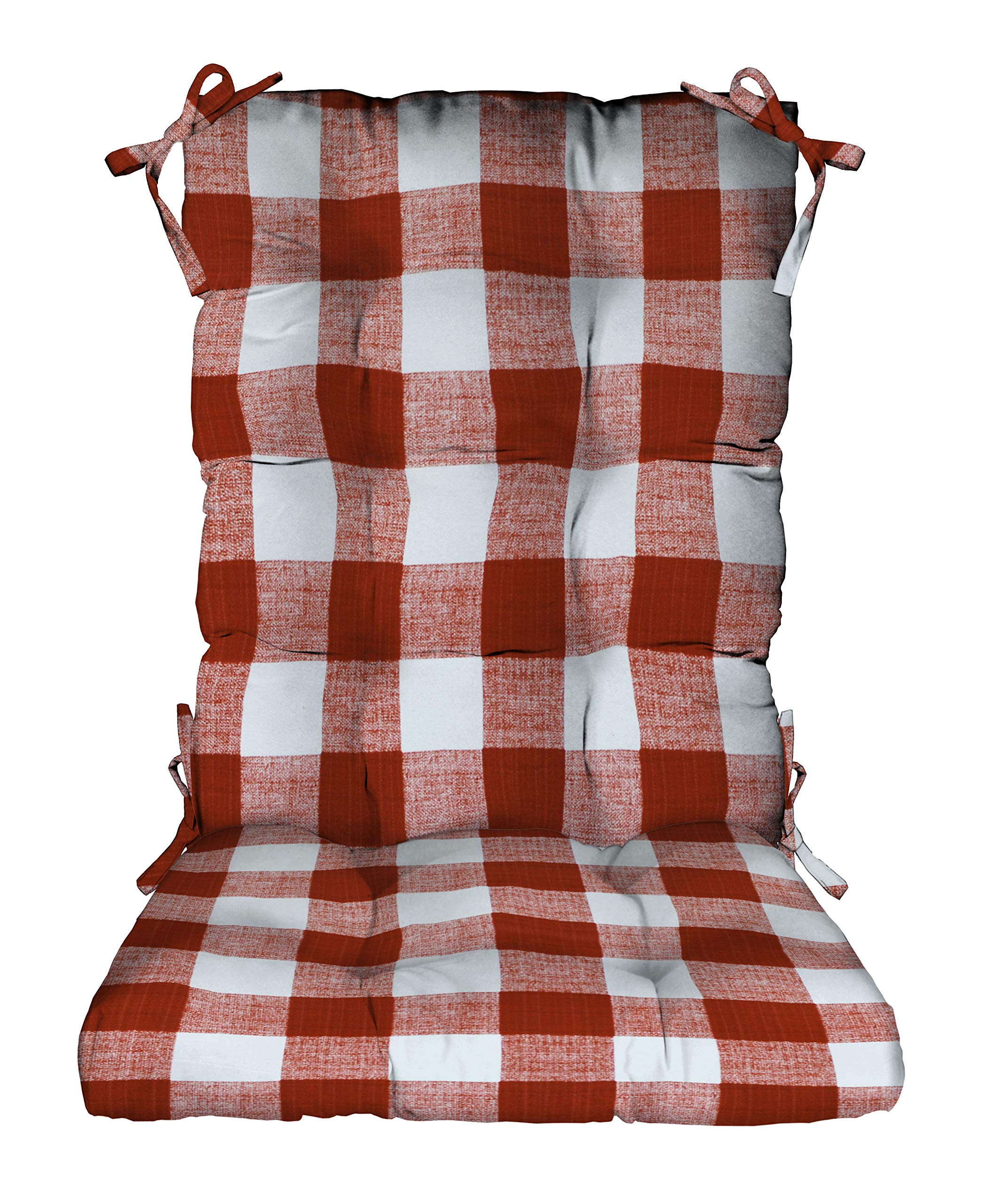 RSH Décor Indoor Outdoor Tufted Rocker Cushion - Large Red Buffalo Plaid Chair Pad for Patio, Porch & Nursery - Waterproof & Weather-Resistant Rocking Chair Seat Cushion