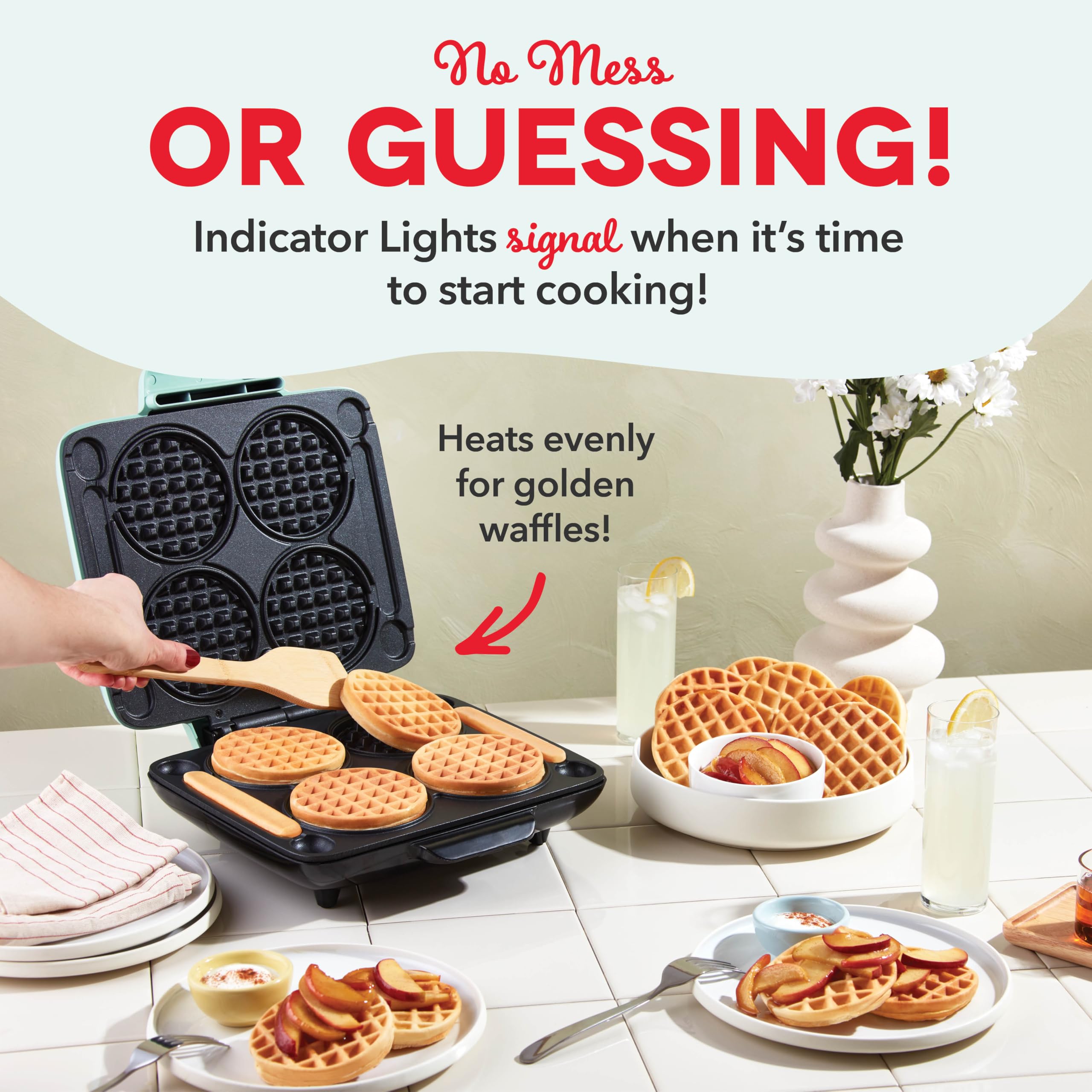 DASH Mini Waffle Maker for 4 Inch Waffles - Dual Non-Stick Surfaces, Quick Release & Easy Clean - Perfect for Breakfast, Snacks, and Parties - Aqua Blue (Ideal for Families, Kids, and Individuals)