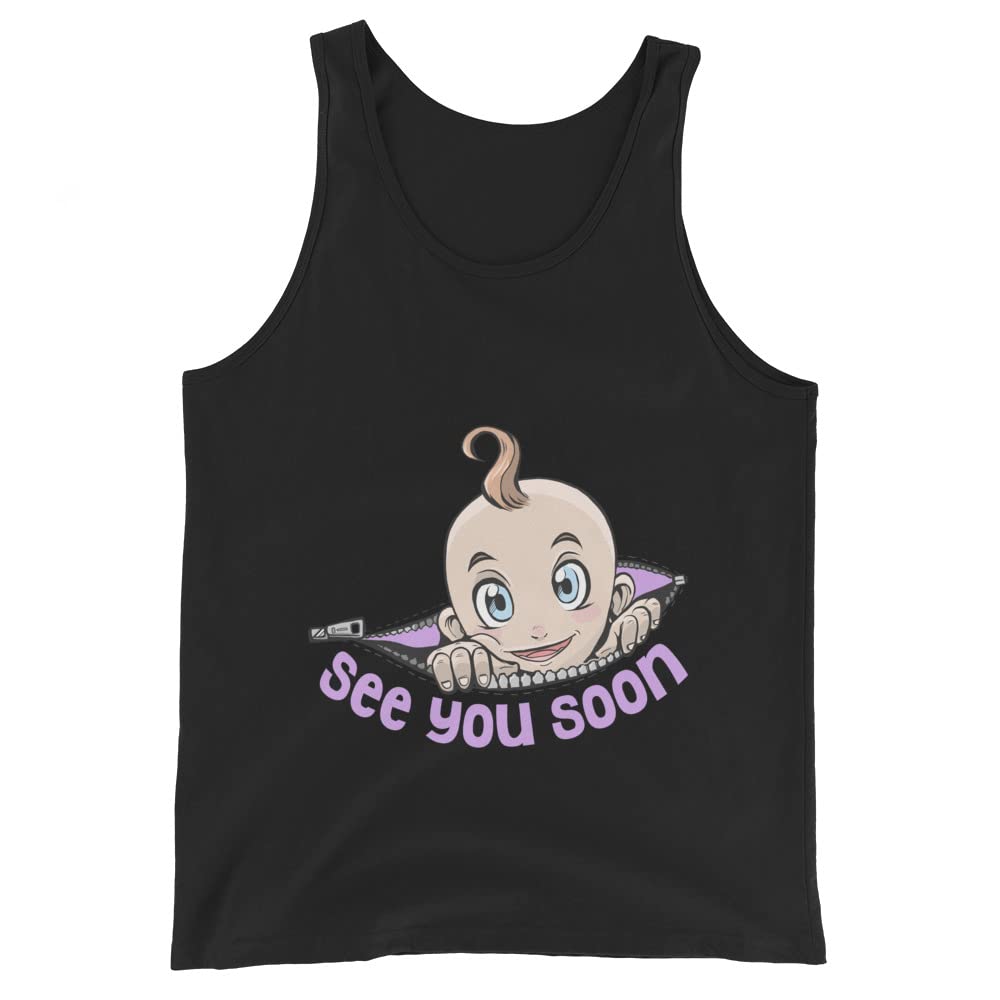 Funny 'See You Soon' Maternity Pregnancy Announcement Tank Top - Perfect for Gender Reveals & Baby Shower Gifts
