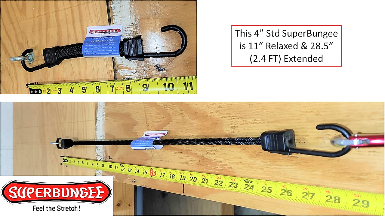 SuperBungee Cord - Heavy Duty 4-Inch Bungee Cord with Steel-Core Hooks (10